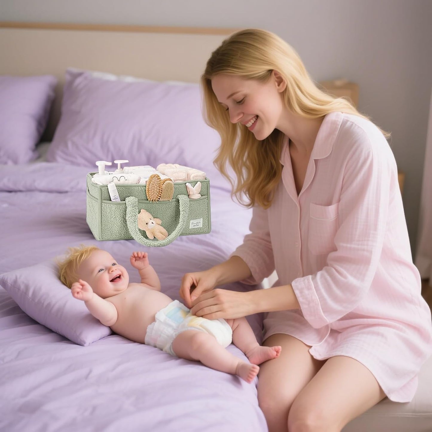 Baby-Windel-Caddy Organizer für Wickeltisch, Grün