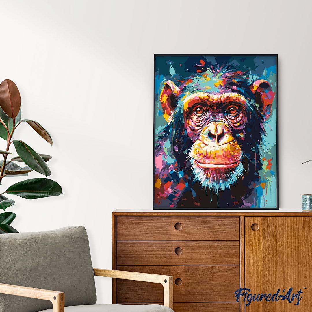 Malen nach Zahlen Set mit Rahmen, Schimpanse Farbenfroh Abstrakt, 40x50 cm, Schimpanse Farbenfroh Abstrakt 40x50cm Mit Rahmen (bereits gespannt)