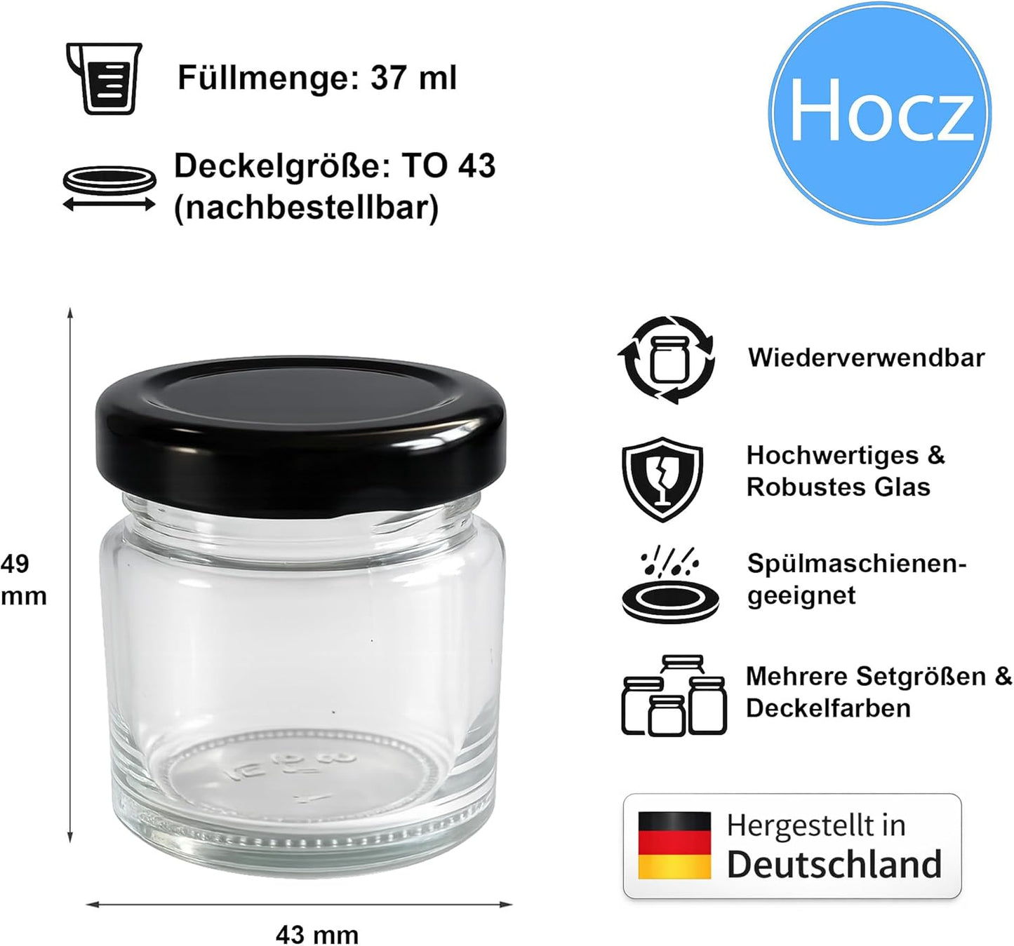Mini Marmeladengläser-Set, Schwarz 37 ml 100