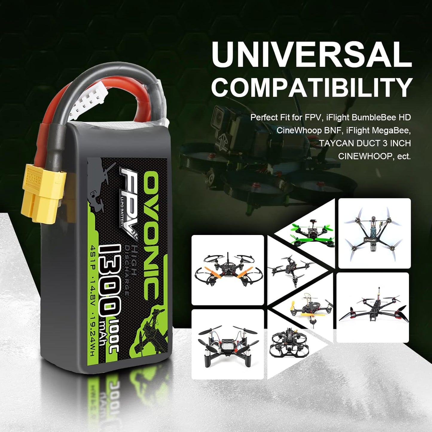 4S Lipo Akku 14.8V 1300mAh für FPV Drohnen, 1 pcs
