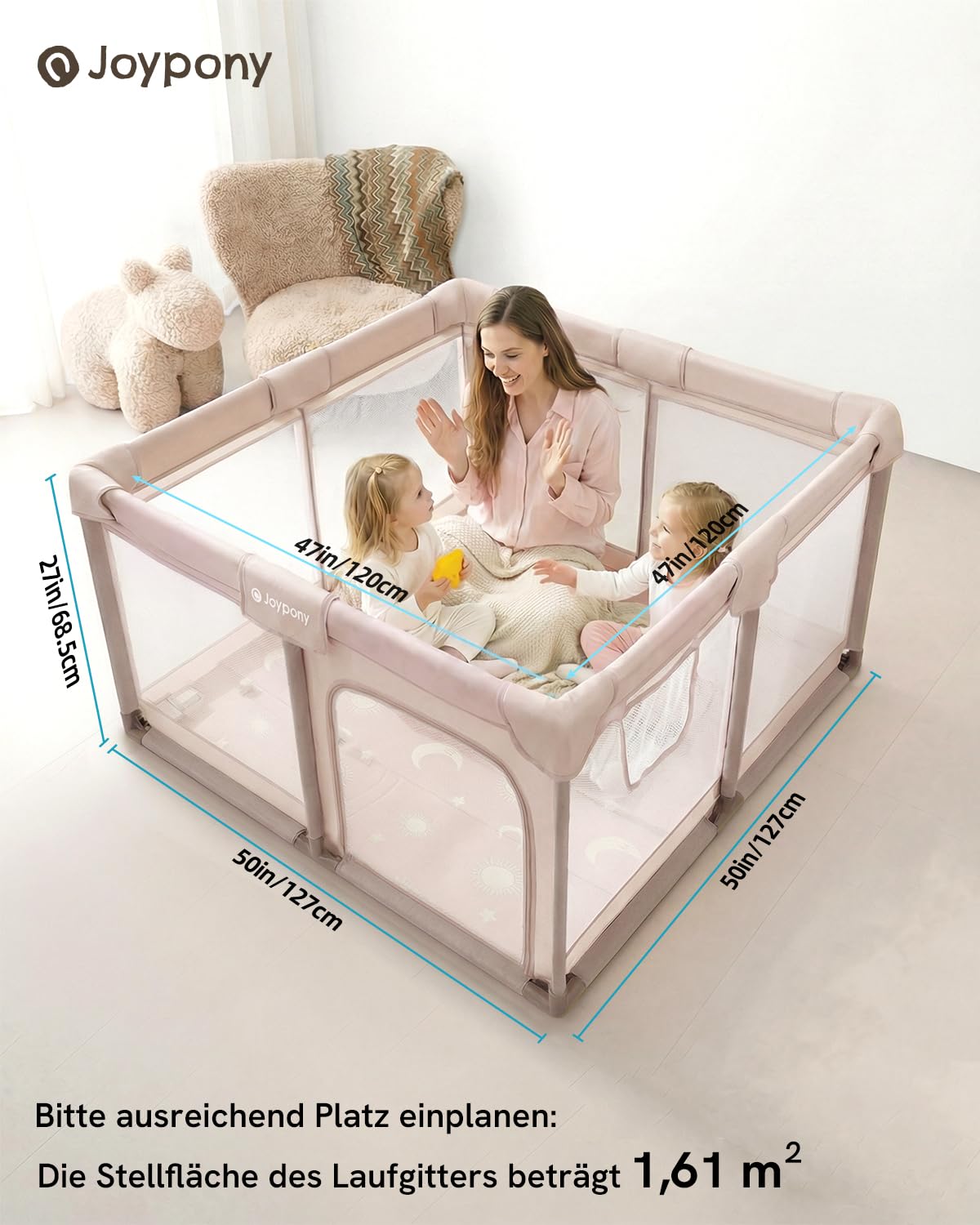 Baby Laufstall mit Matte, Beige wth Matte 127×127 CM