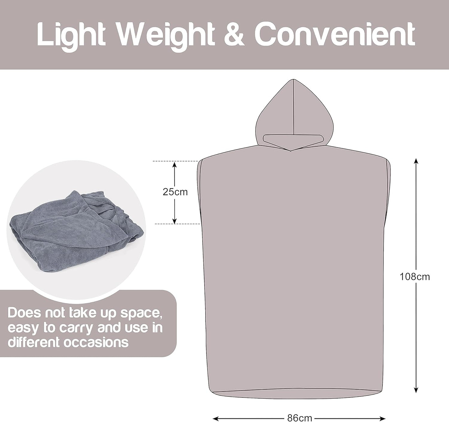 Surf- und Badeponcho mit Kapuze, Grau