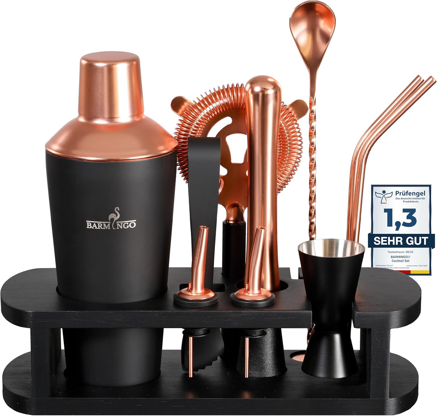 Cocktail Shaker Set (11-teilig), Schwarz-rosegold