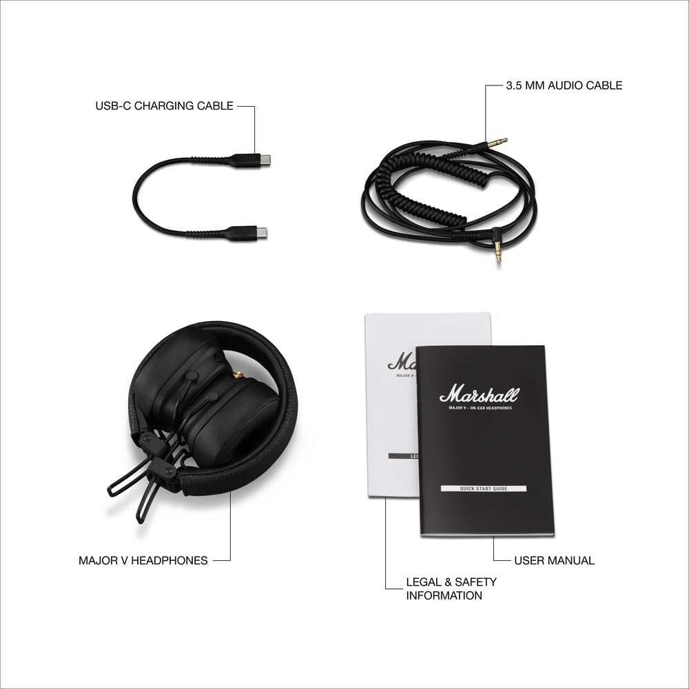 Major V Bluetooth-Kopfhörer, Schwarz Major V
