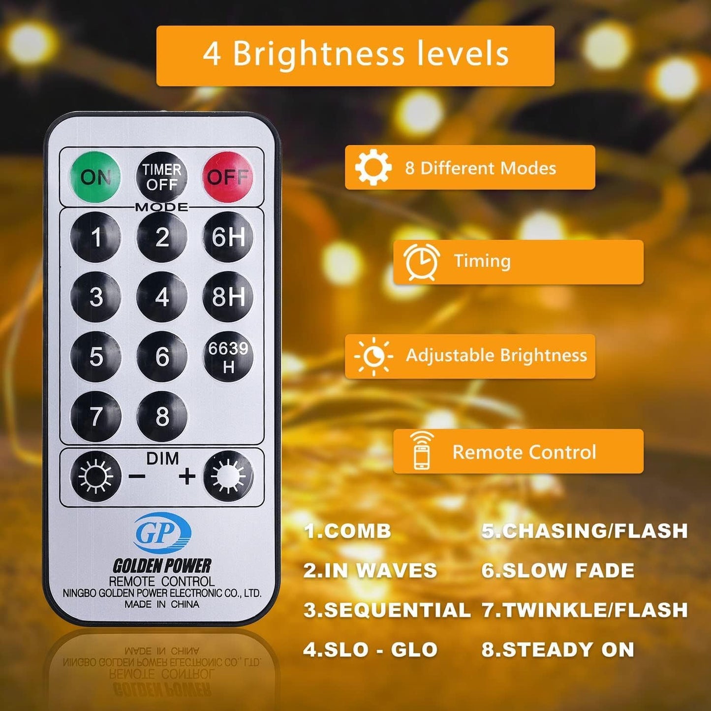 Lichterschlauch mit Fernbedienung & Timer, Warmweiß 10M 100LEDs Stecker