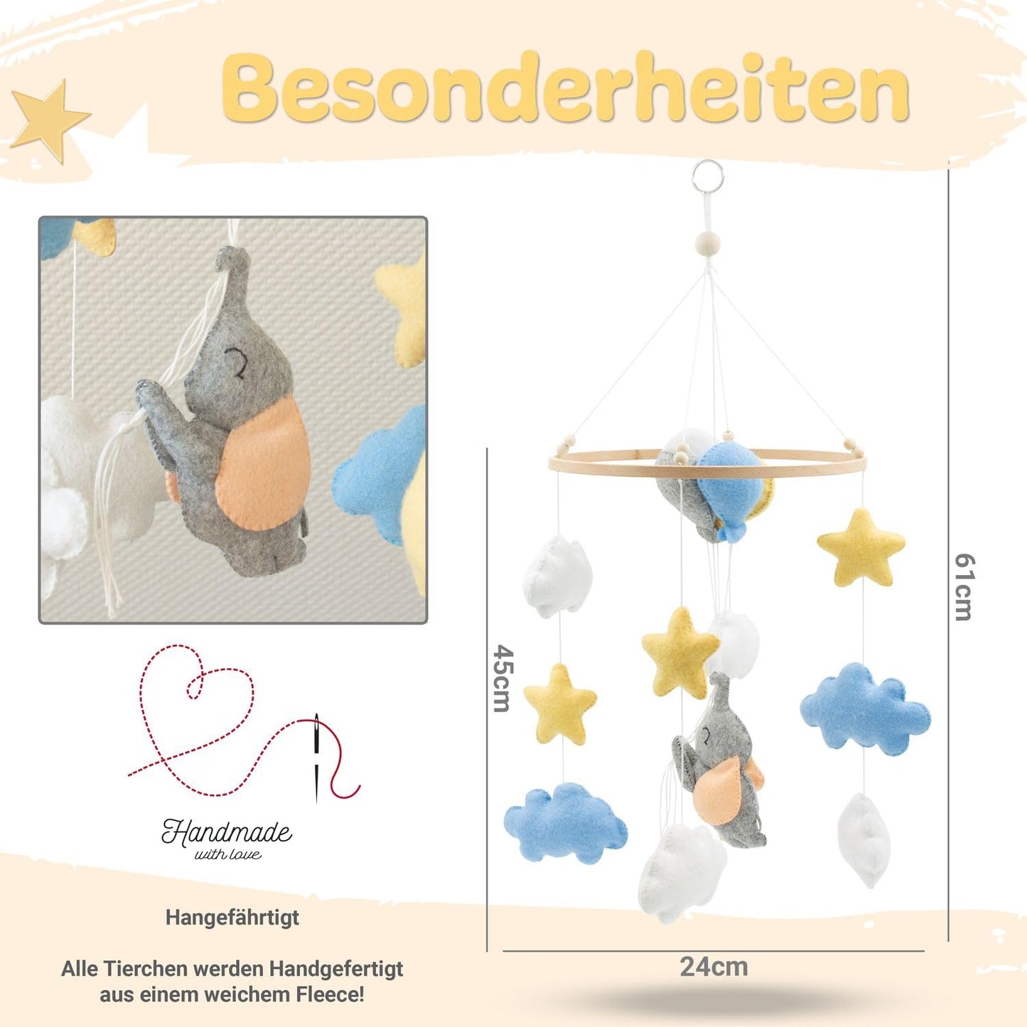 Baby-Mobile mit Elefanten und Holzring, Elefant 1