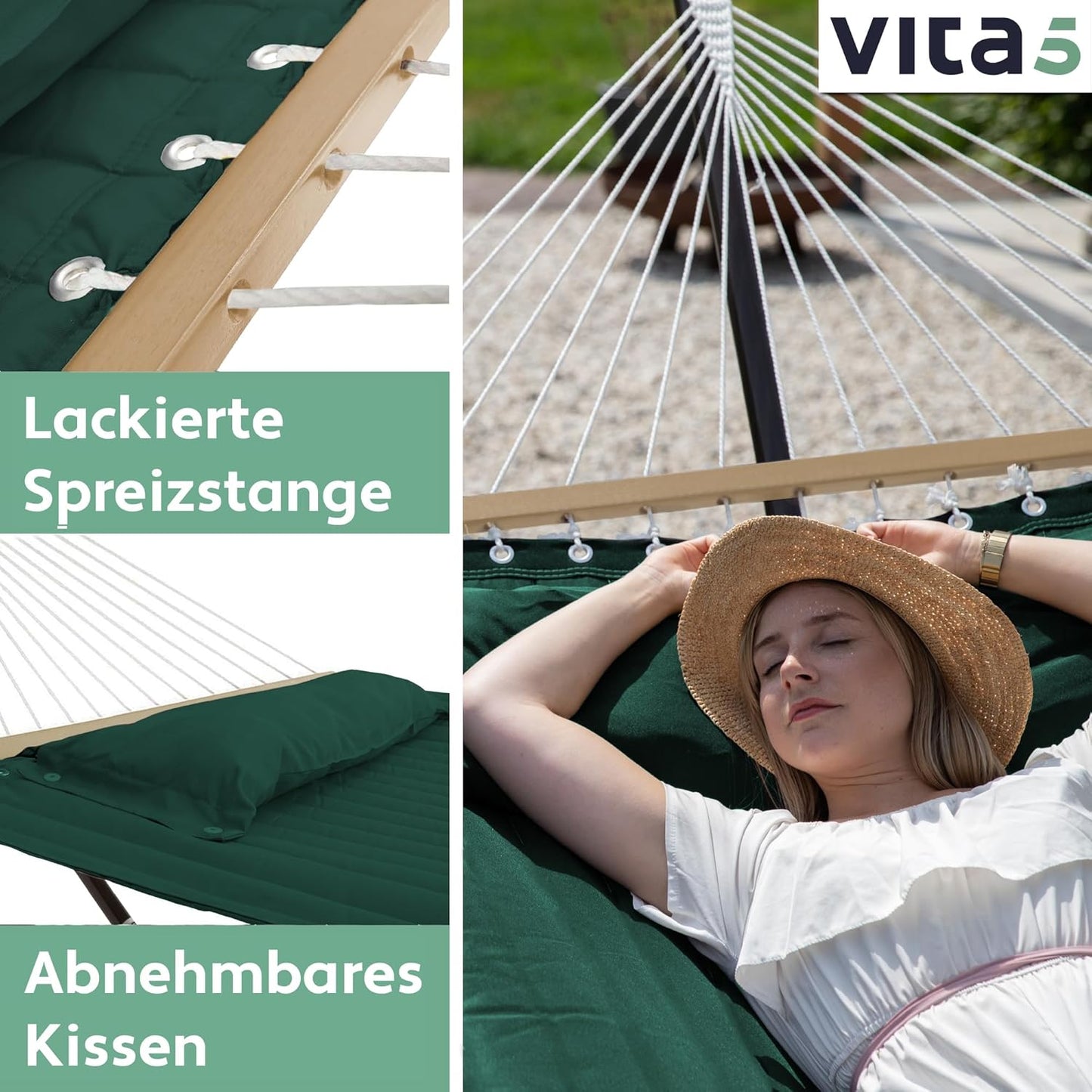 Hängematte mit Gestell und Ablage, Grün mit Tisch