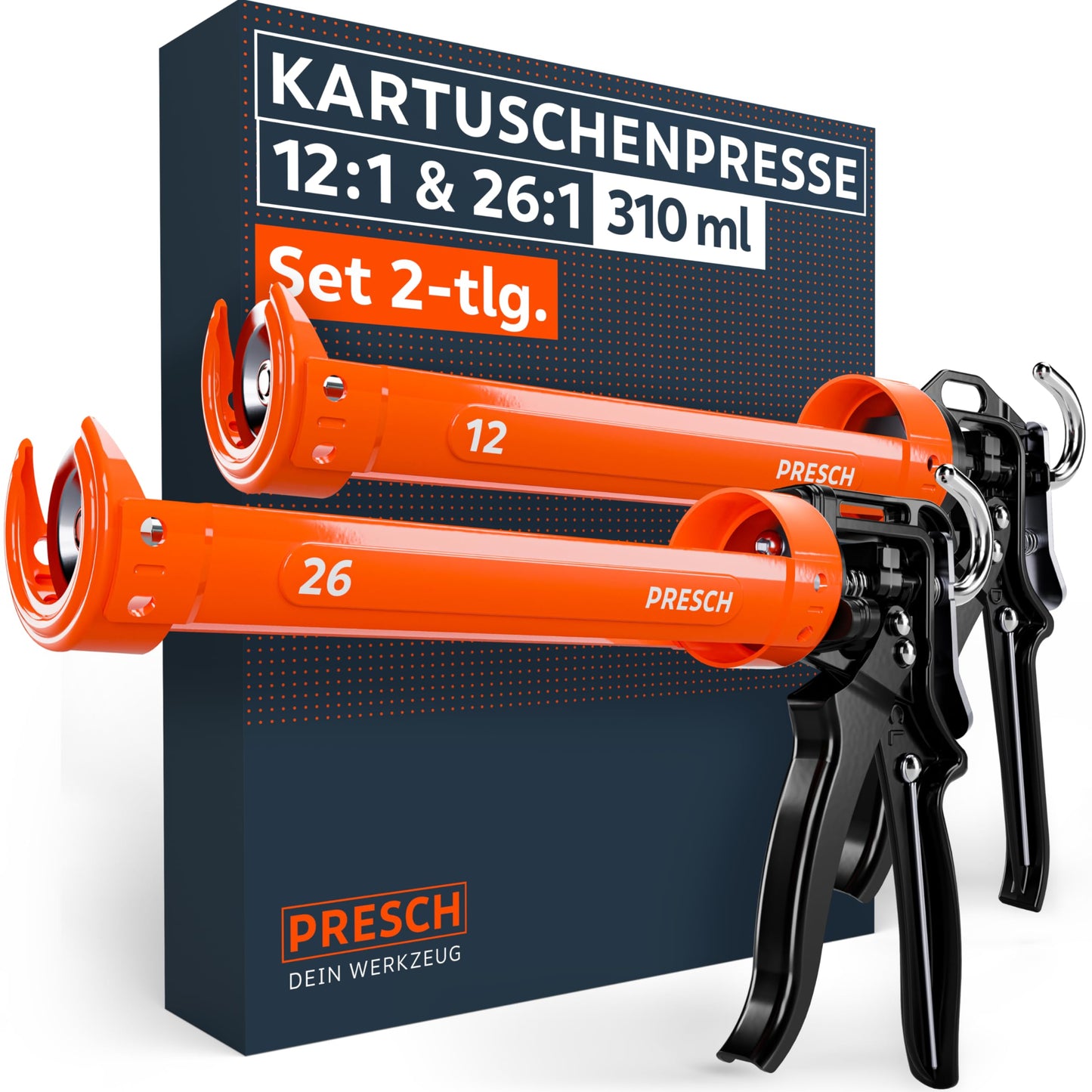 Kartuschenpressen-Set mit Nachlaufstopp, Set 12:1 & 26:1