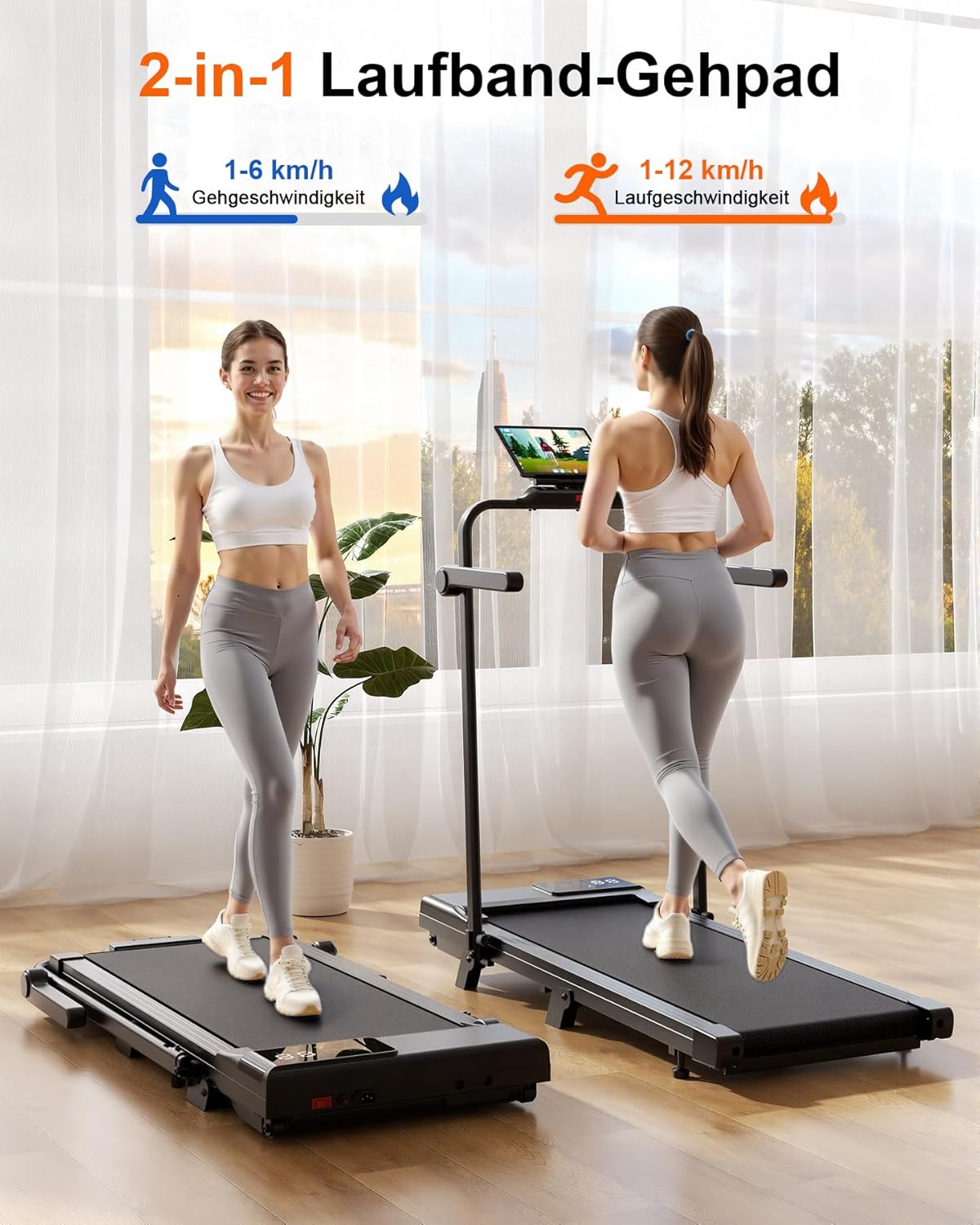 Walking Pad mit Steigung und App-Steuerung, 90cm Mit Steigung 9% Schwarz