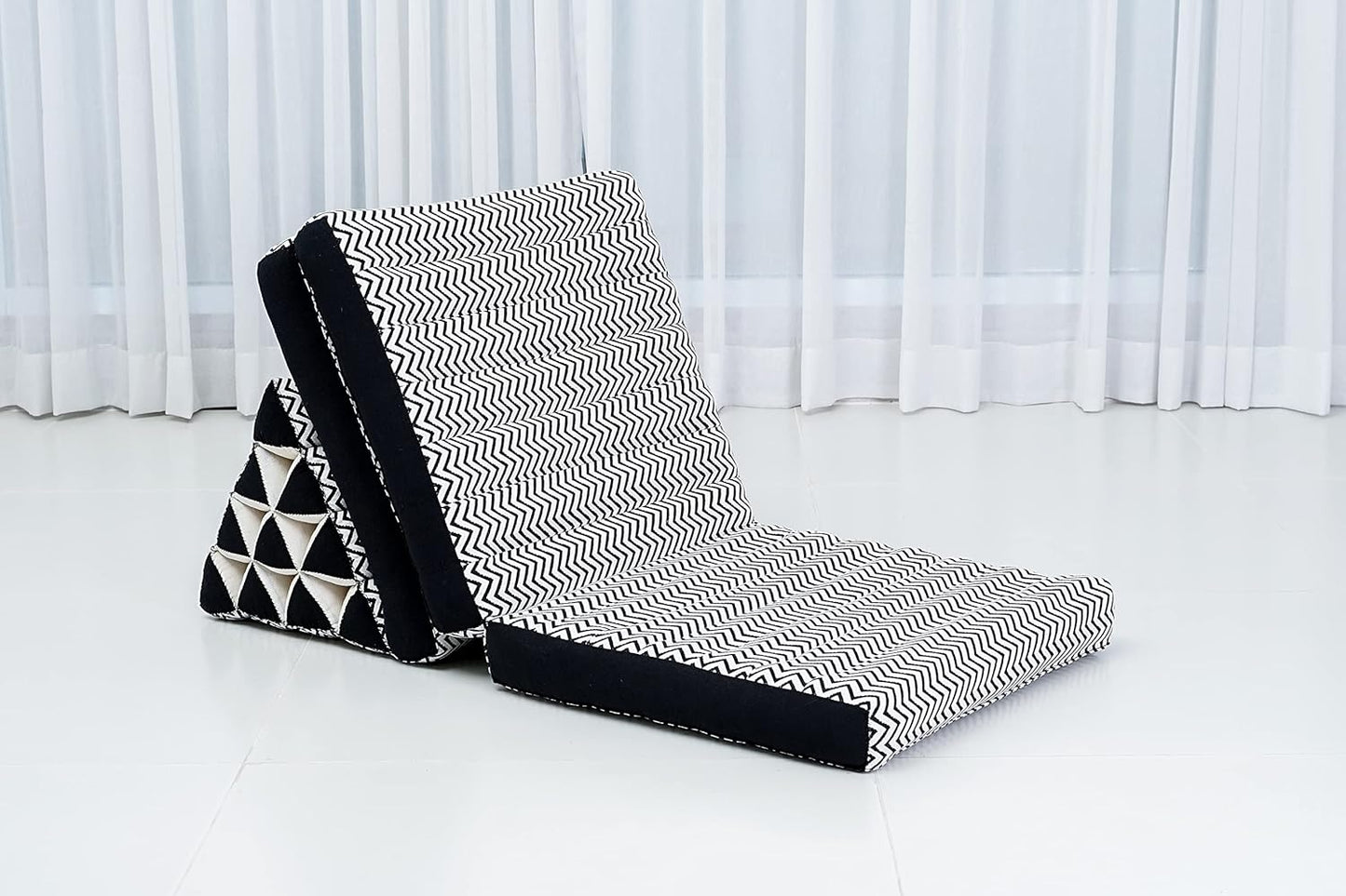 Japanische Futon Bodenmatratze mit Dreieckskissen, 3 Sitzsegmente Cbt5 - Schwarz