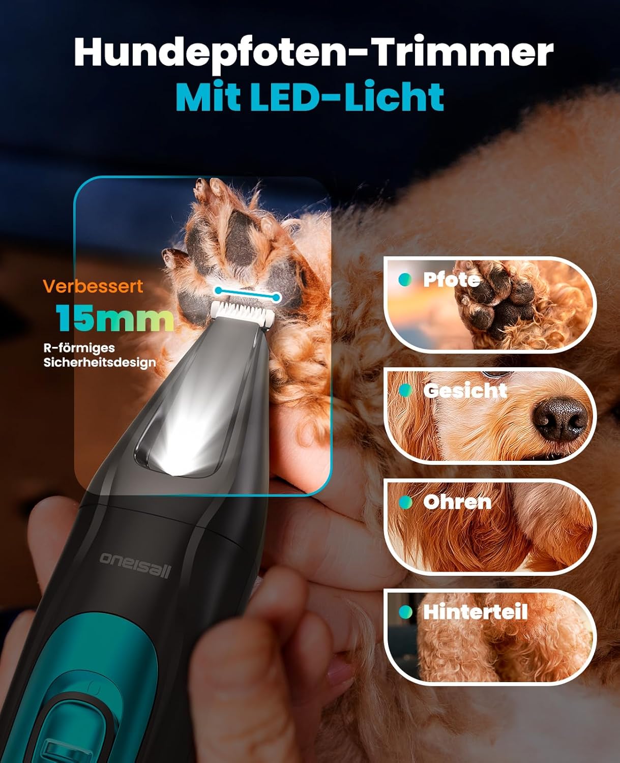Schermaschine mit LED-Licht für Haustiere, Blau, 4-in-1