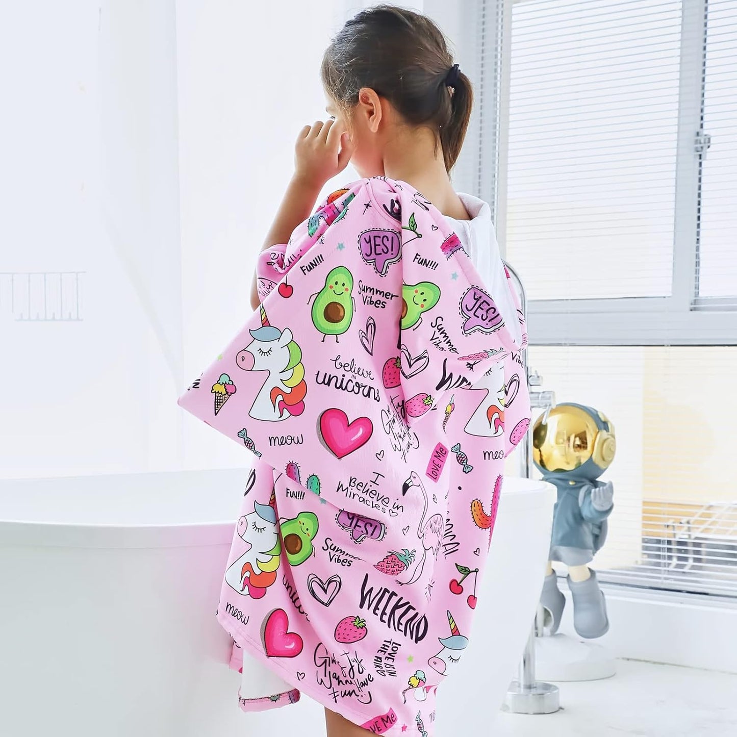 Badetuch-Poncho für Kinder mit Einhorn-Motiv, Rosa Einheitsgröße