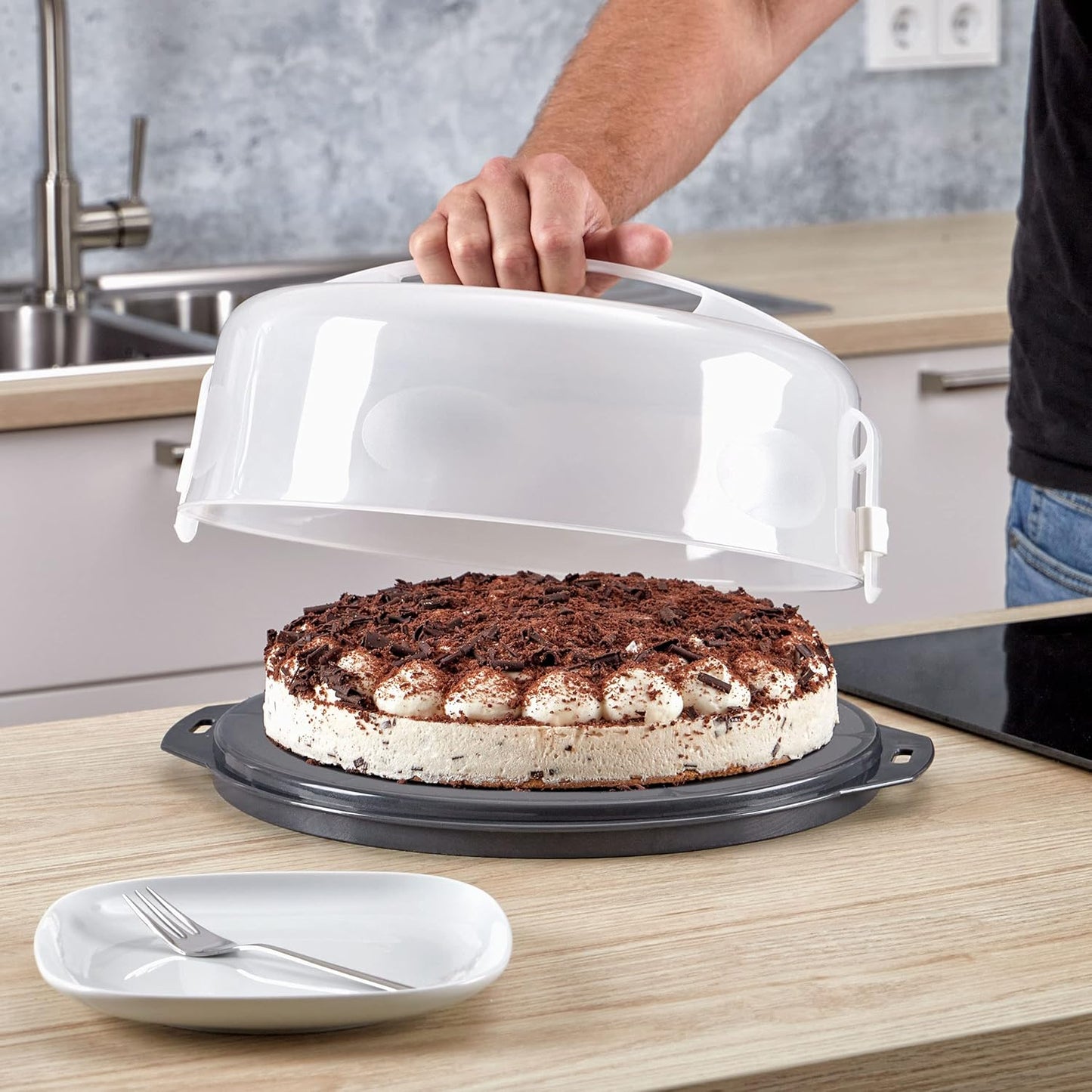 Kuchentransportbox mit Tragegriff, Kuchen rund