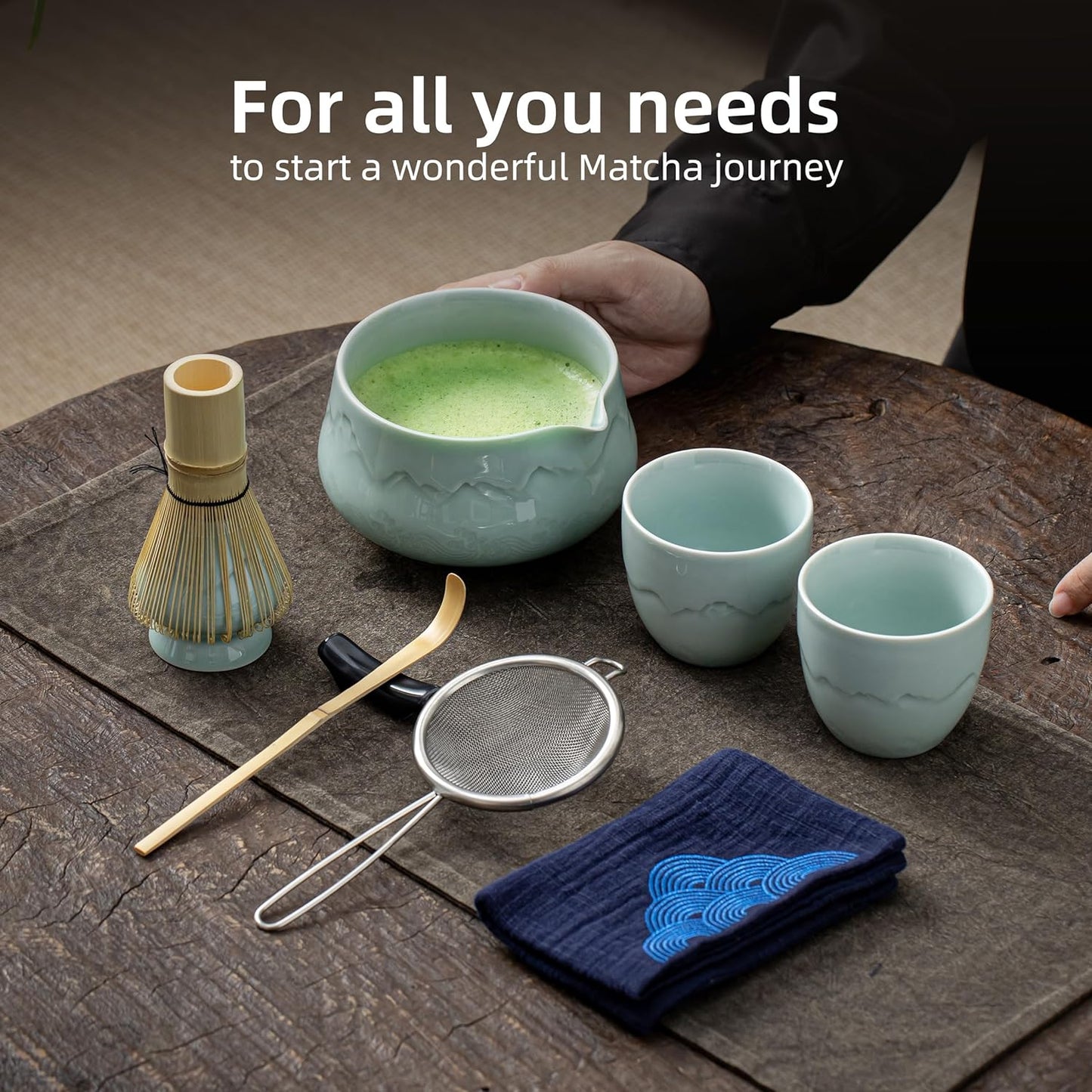 9-teiliges Matcha Teeset, 9Stück/Set, Schüssel-Set + 2 Tassen Celadon Blau++