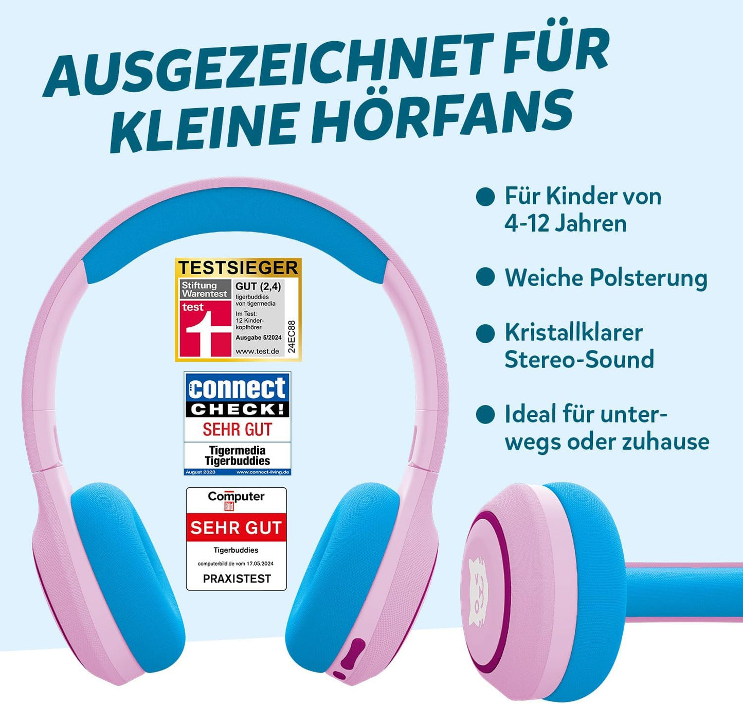Bluetooth-Kinderkopfhörer mit Lautstärkebegrenzung, rosa/blau