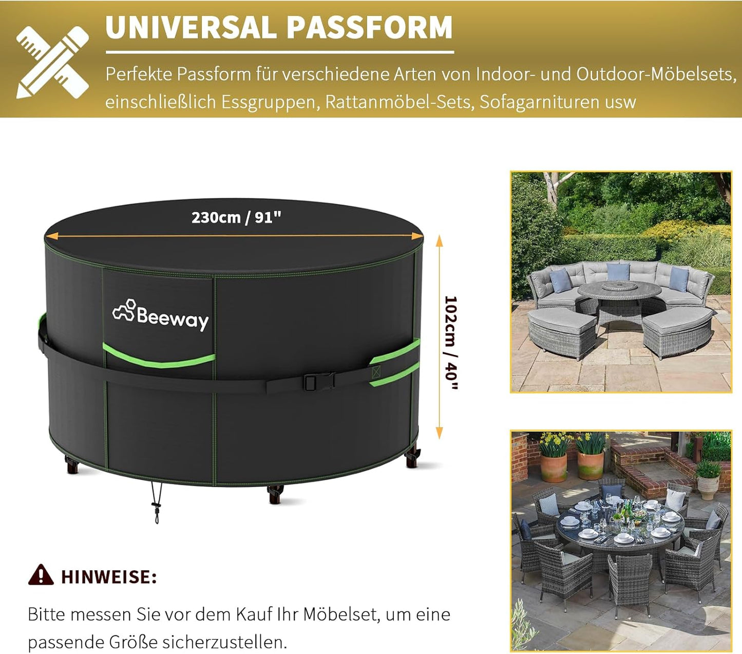 Wasserdichte Schutzhülle für Gartenmöbel, Schwarz Φ230x102cm v2.0
