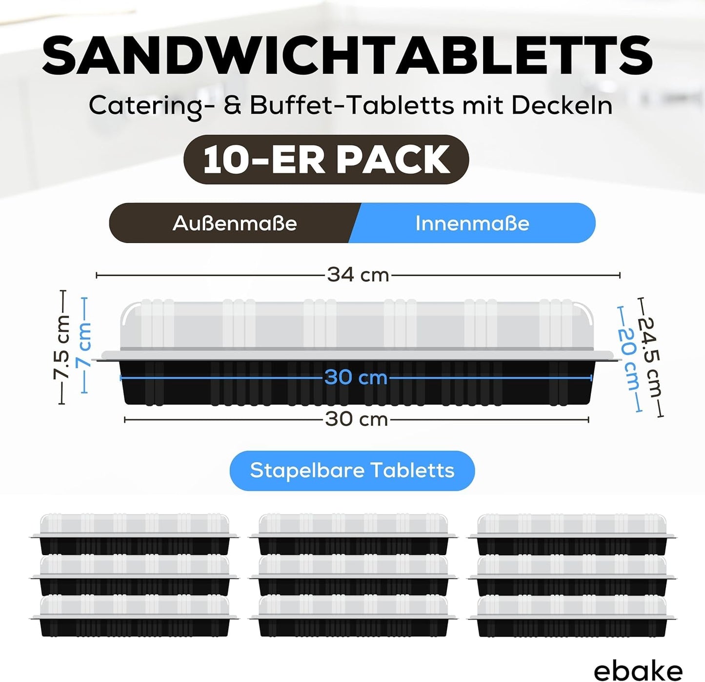 Servierplatten-Set mit Deckel (10 Stück), 10 Pack - 34 x 24cm