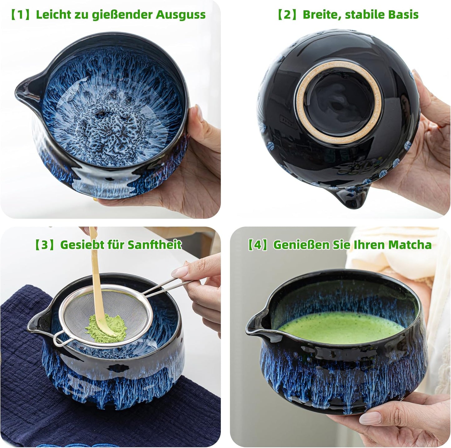 7-teiliges Matcha-Tee-Set mit Besen und Schale, 7pcs/set, Bowl with pouring spout, Junware-blau