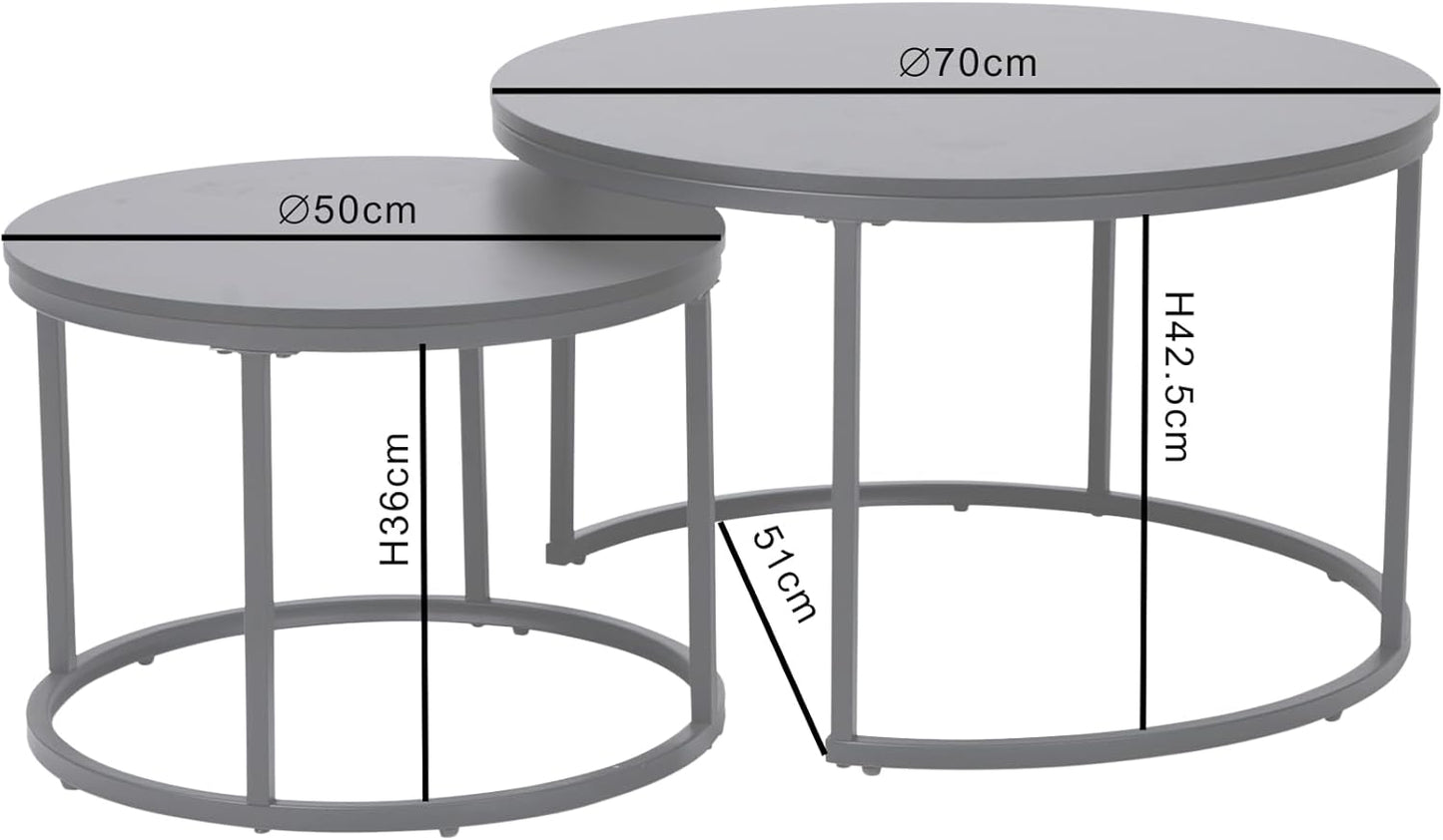 2er-Set Runder Couchtisch mit Metallgestell, Schwarz rund gross