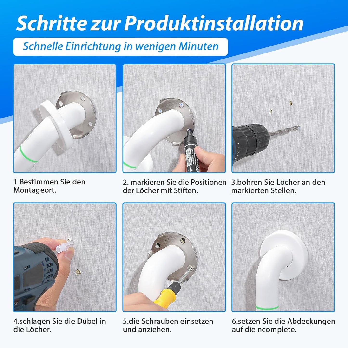 Handlauf-Set Edelstahl für Dusche (2 x 40 cm), 40CM*2