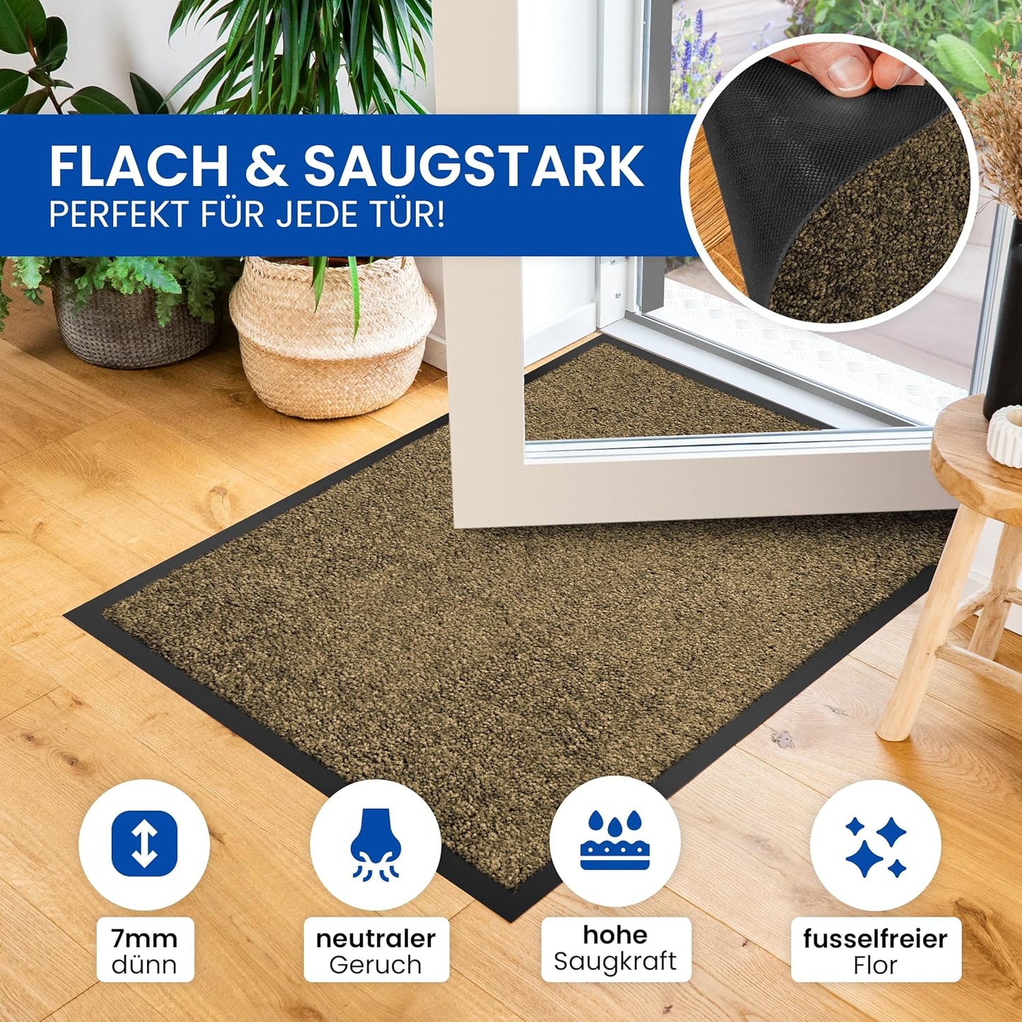 Rutschfeste Schmutzfangmatte 80x120cm, 80x120 Beige