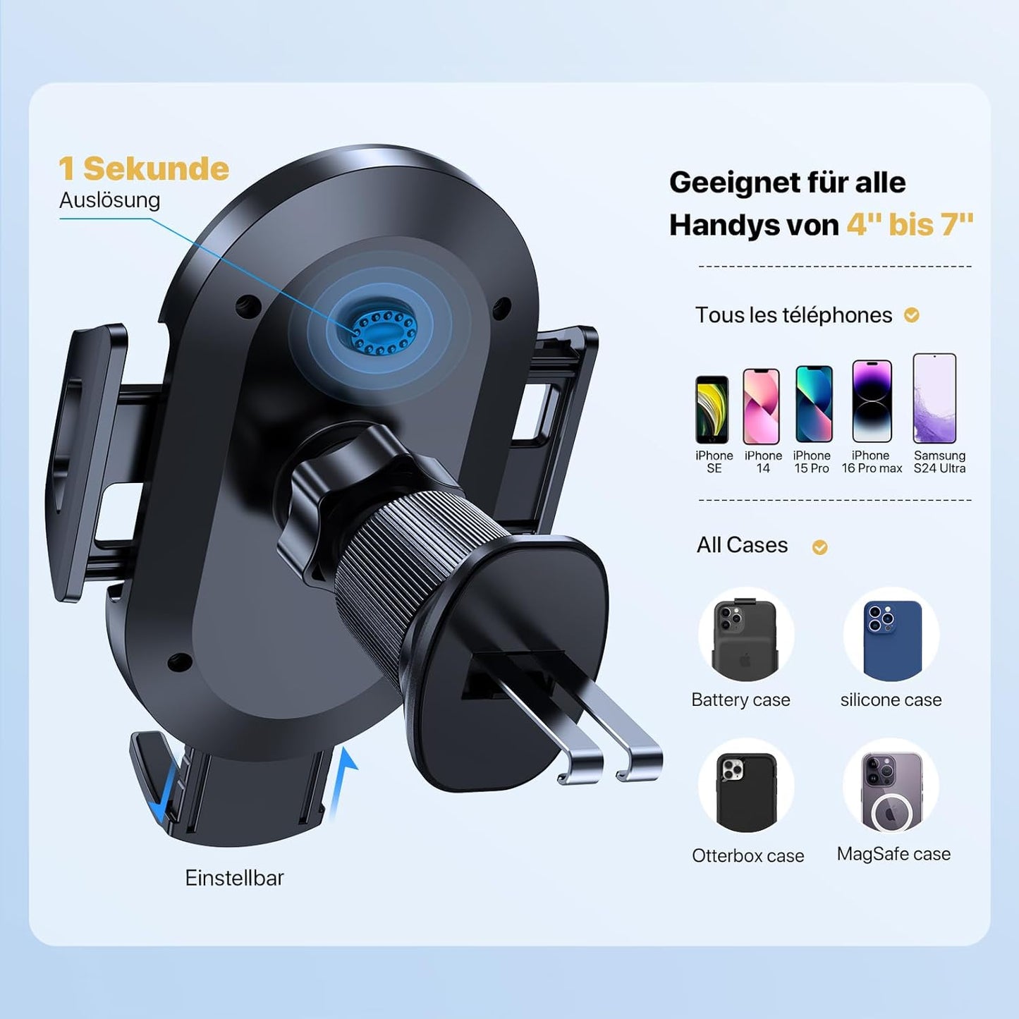 Auto-Handyhalterung mit Saugnapf, 3in1