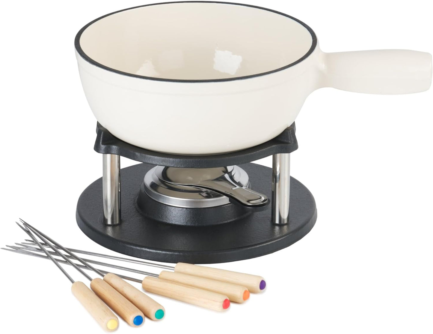 Fondue Set für 6 Personen (9-teilig), Creme / Creme Emailliert