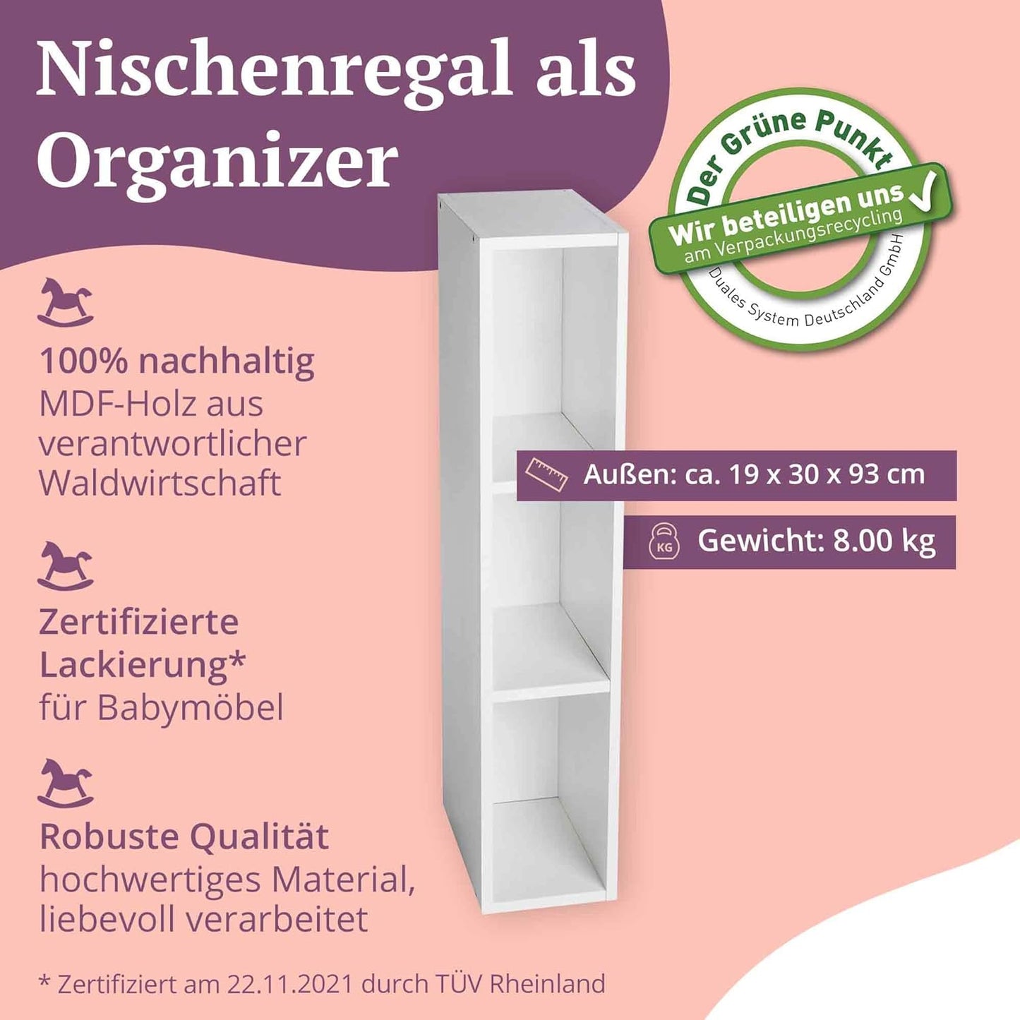 Stauraumregal Lasse für Wickelkommoden, 1x Regal Holzstärke: 2cm