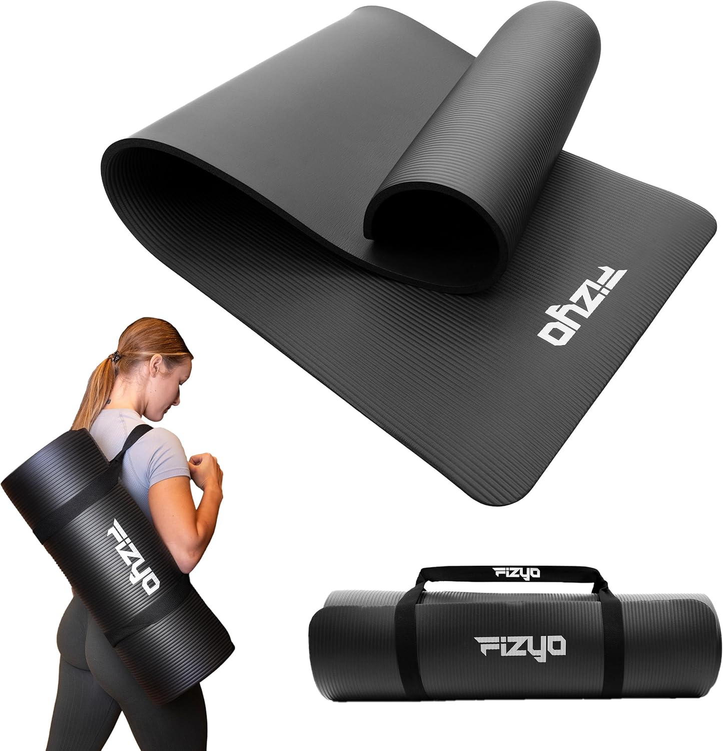 Rutschfeste Yogamatte, Schwarz 190x60x1 cm