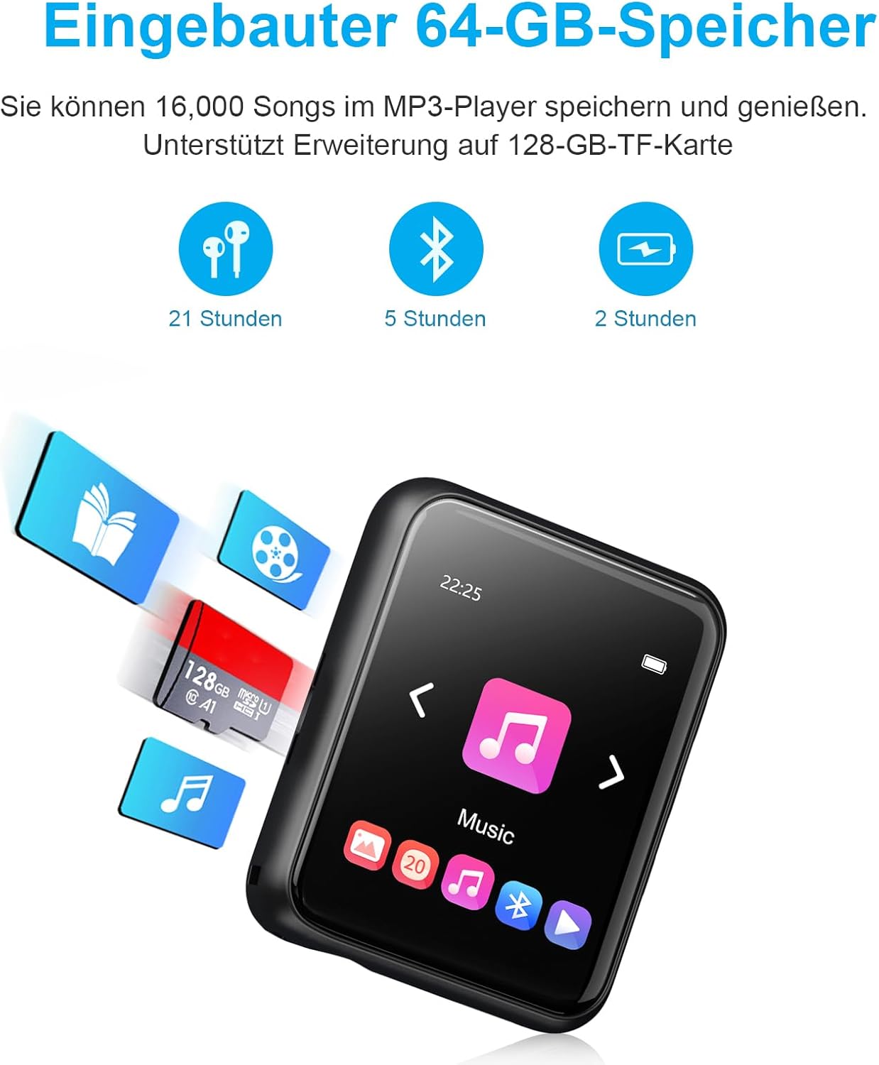 Voller Touchscreen Bluetooth 5.0 MP3, Black/64GB