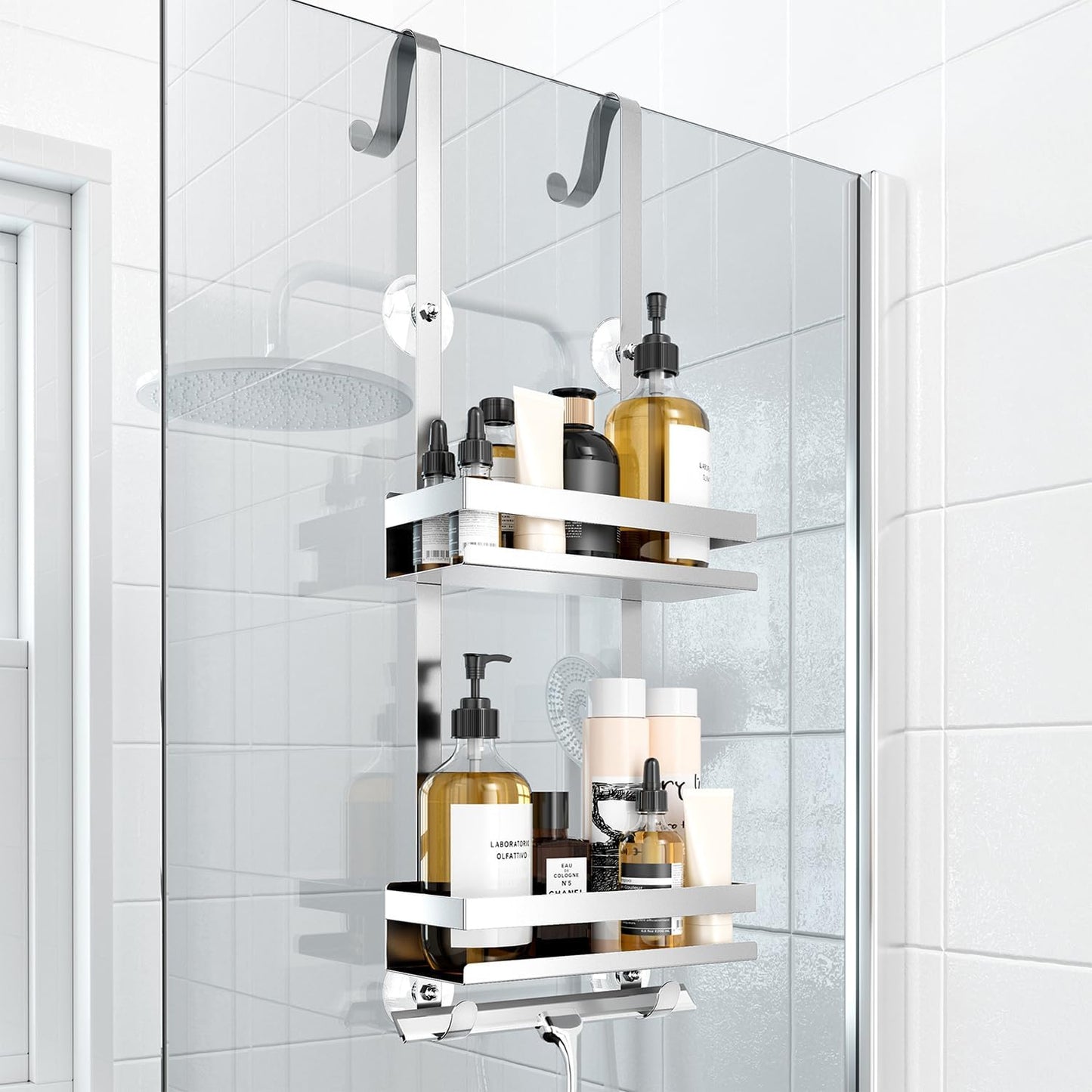 Duschregal ohne Bohren für Glasduschtüren, Silber B