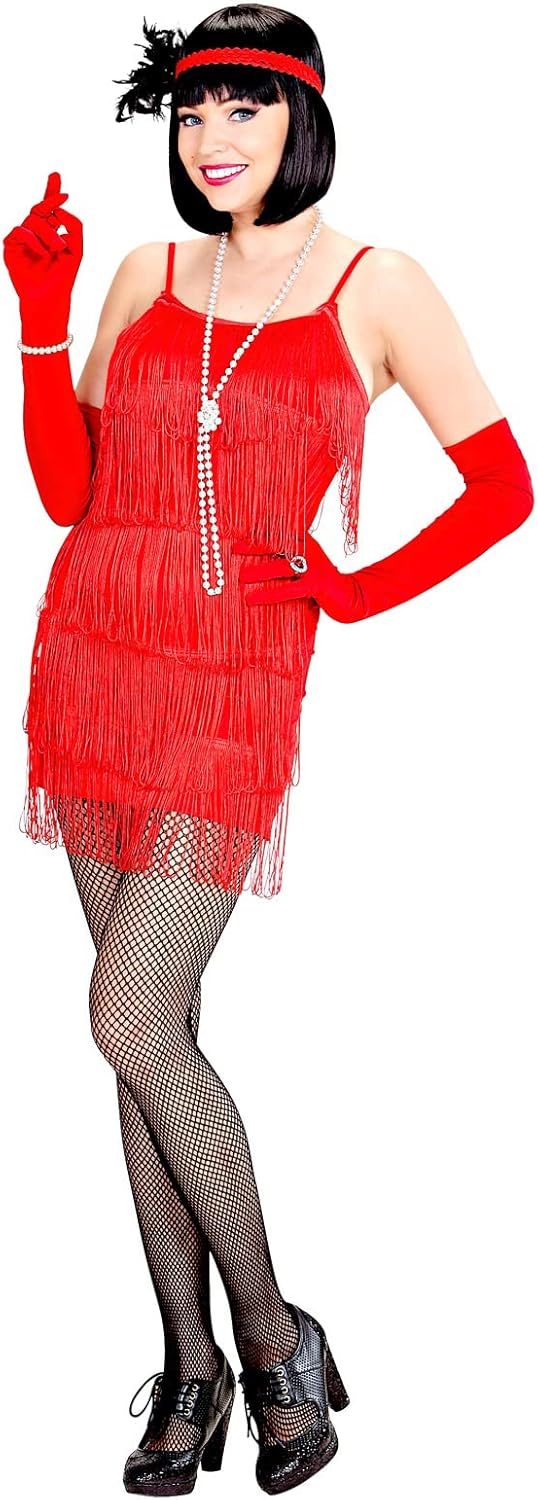 Faschingskostüm 20er Jahre, Fransenkleid mit Stirnband, Rot