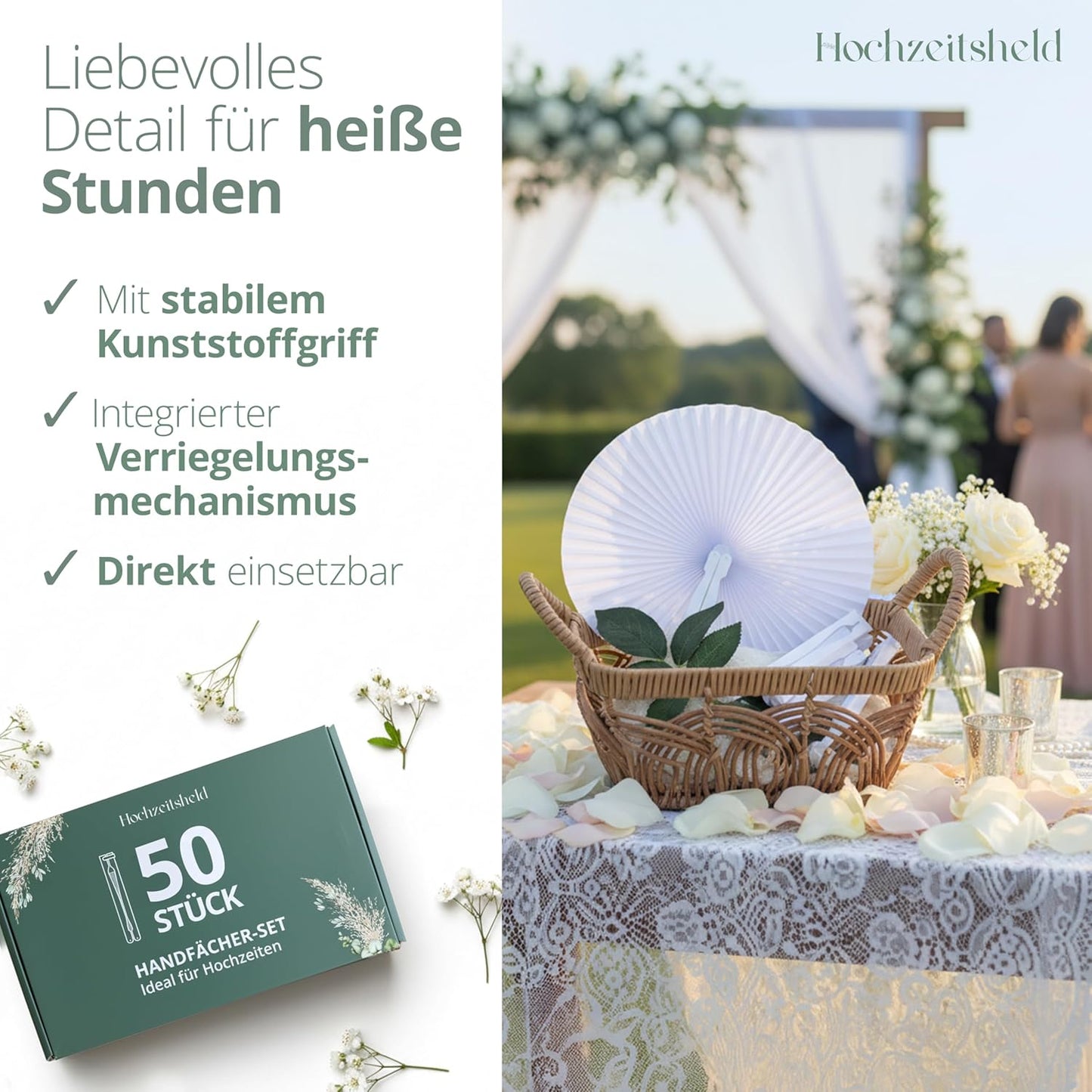 Runde Fächer für Hochzeit, 50 Stück, 50 Stück Runde Handfächer