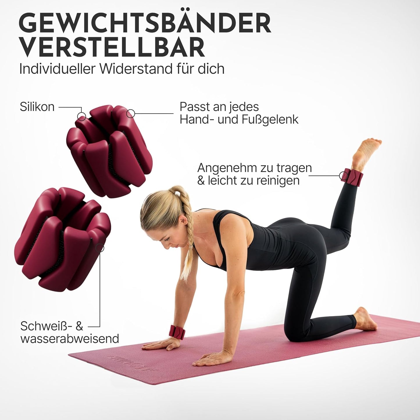 Pilates Gewichtsmanschetten-Set, verstellbar, Berry