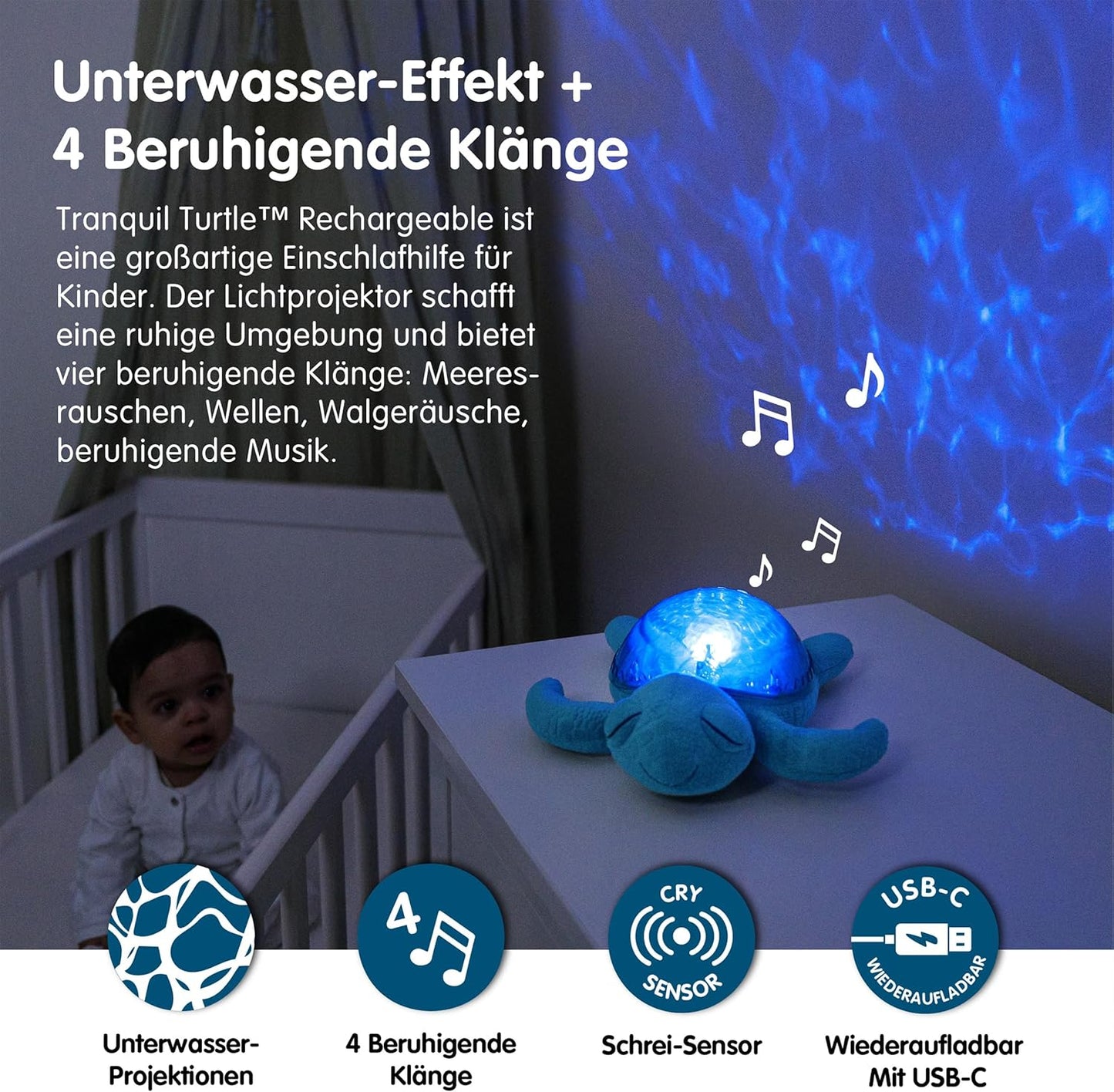 Tranquil Turtle Aqua Nachtlicht mit Musik & Unterwasserprojektionen, Tranquil Turtle Aqua (Wiederaufladbar) Einheitsgrösse