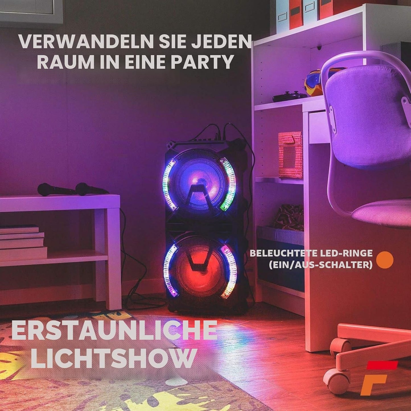 LIVE280 Karaoke-Anlage mit Mikrofonen und LED-Lautsprecher