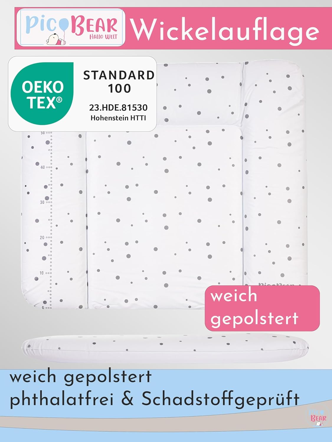 Wickeltischauflage Punkte-Design, 85 x 72 cm, 85x72 cm (1er Pack) Punkte weiß-anthrazit