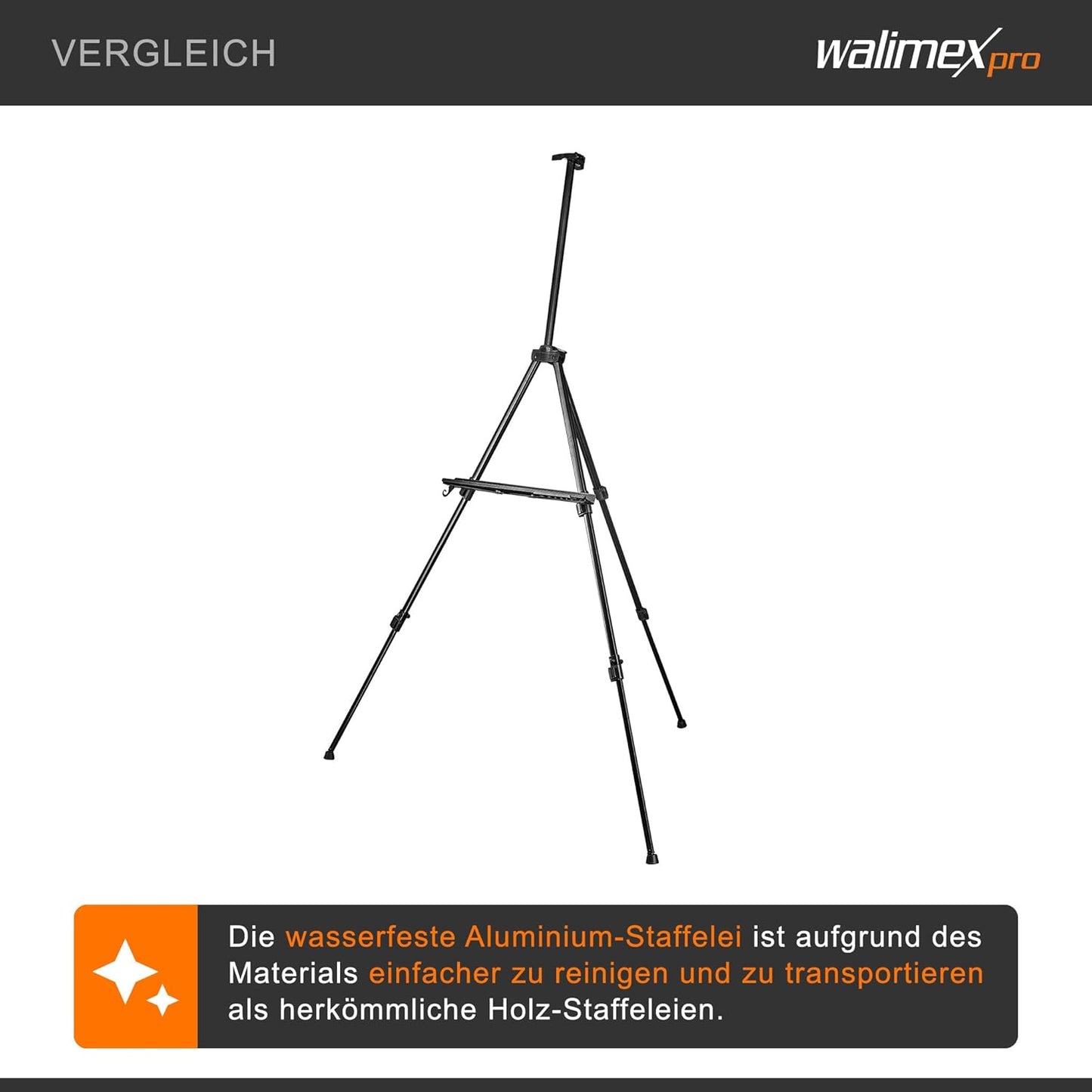 Leinwandstaffelei aus Aluminium (50-165 cm) inkl. Tasche, schwarz L (max 165 cm), Single