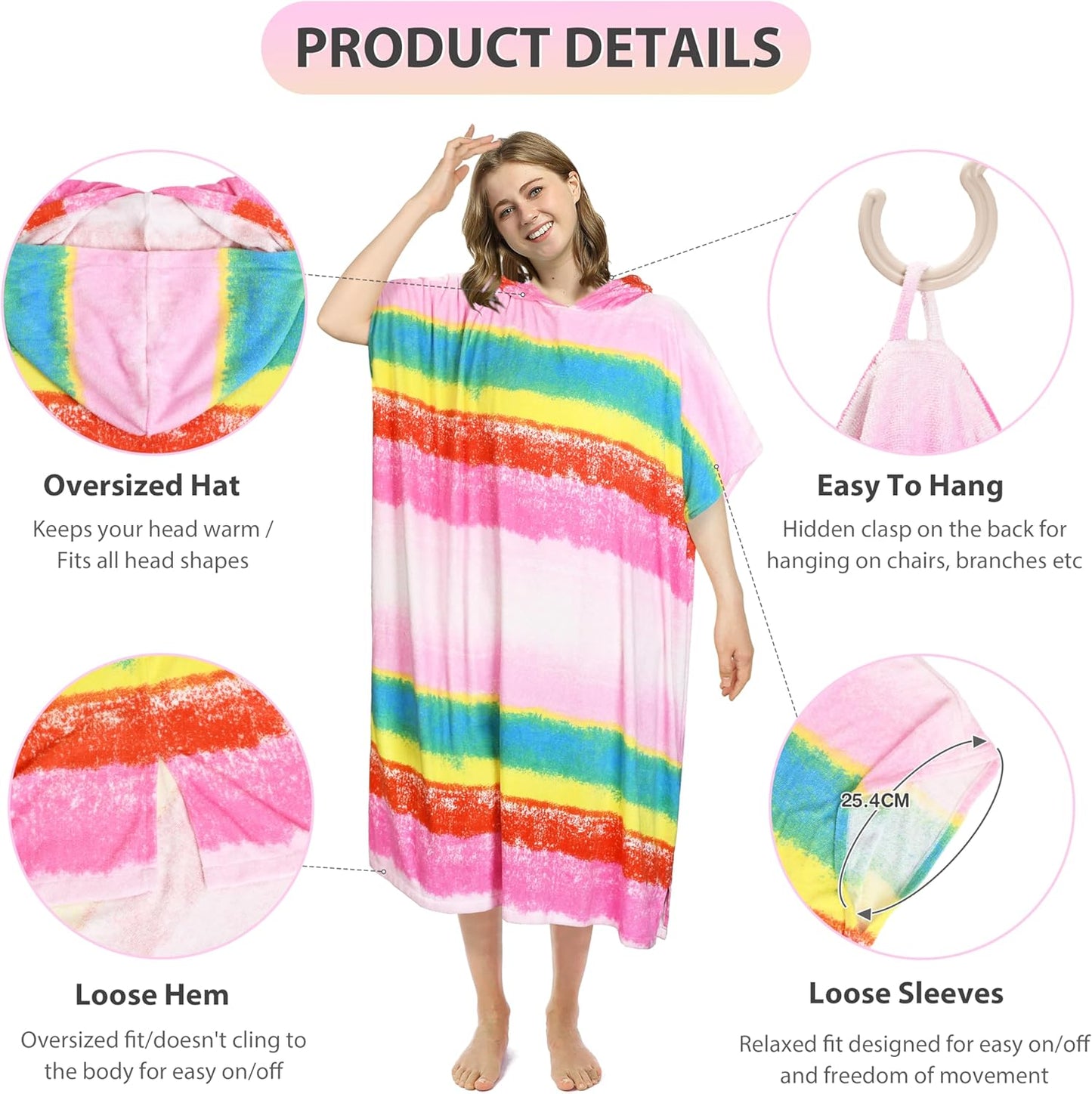 Surf Poncho mit Tragetasche, Regenbogen
