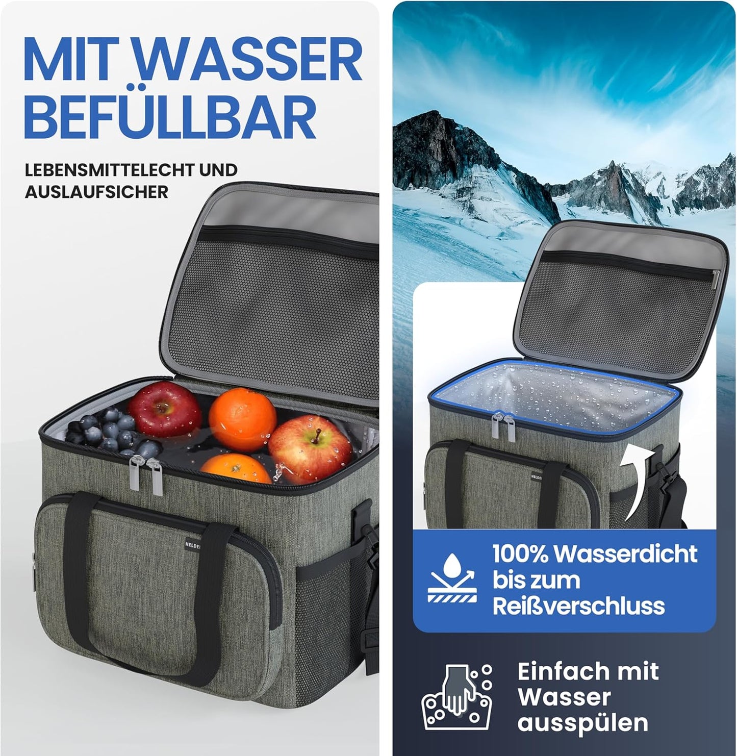 Faltbare Kühltasche mit Flaschenöffner & verstärktem Boden, Olivgrün 30L