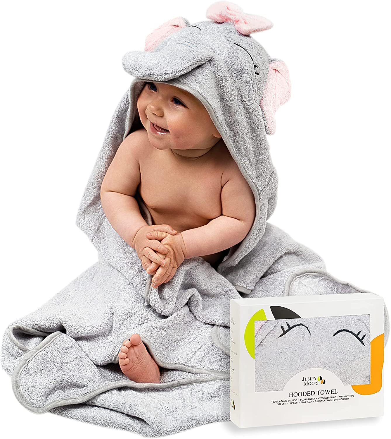 Baby-Kapuzenhandtuch-Set rosa Elefant mit Kapuze und Waschlappen, Rosa Elefant