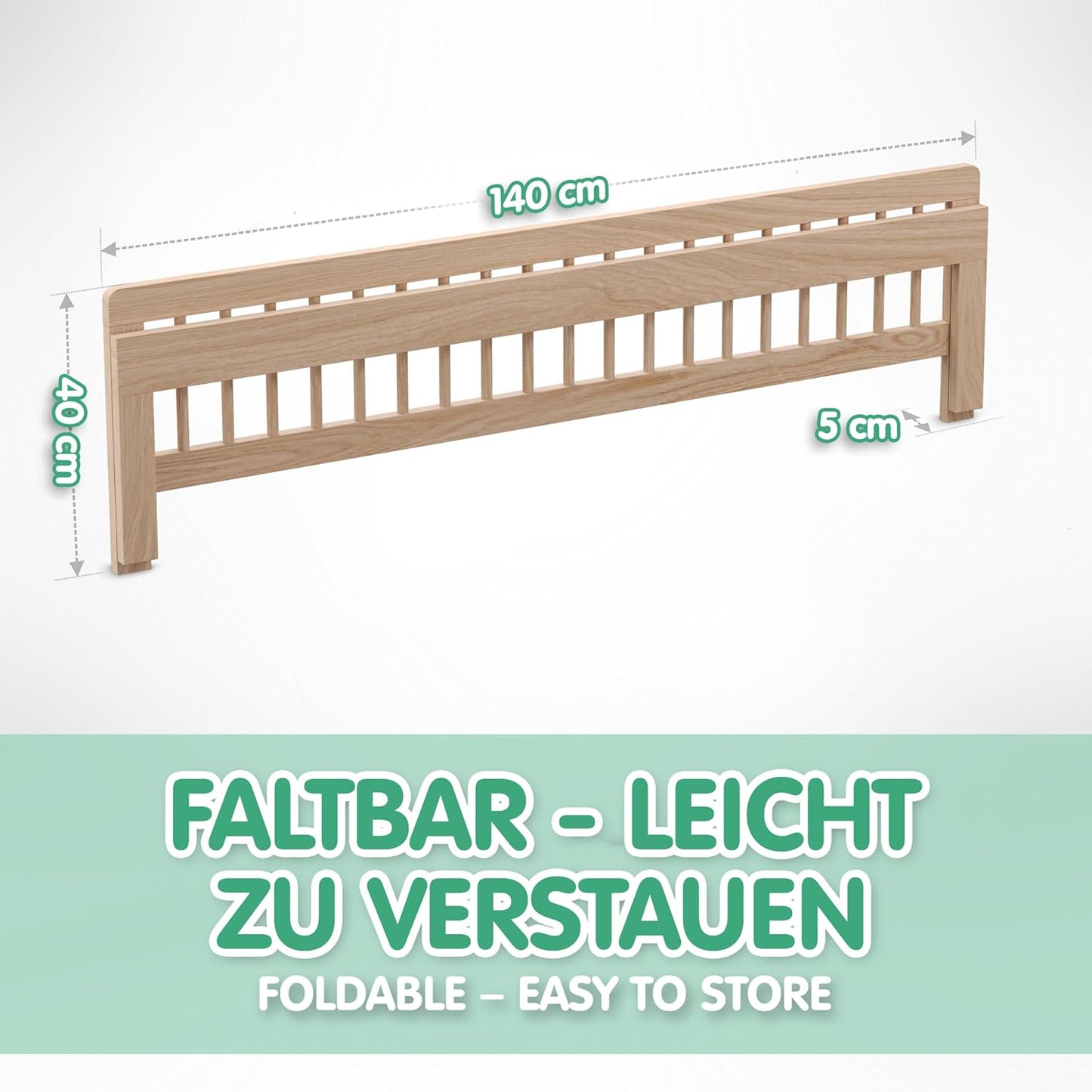 Faltbares Bettgitter, 140 x 40 x 5 cm Natur