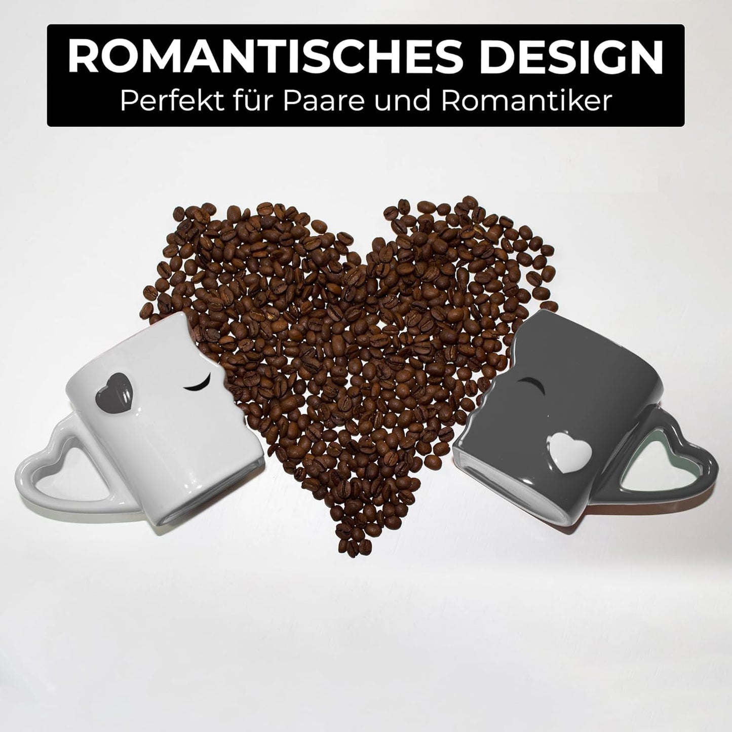 Küssende Kaffeetassen für Paare & Romantiker, Grau