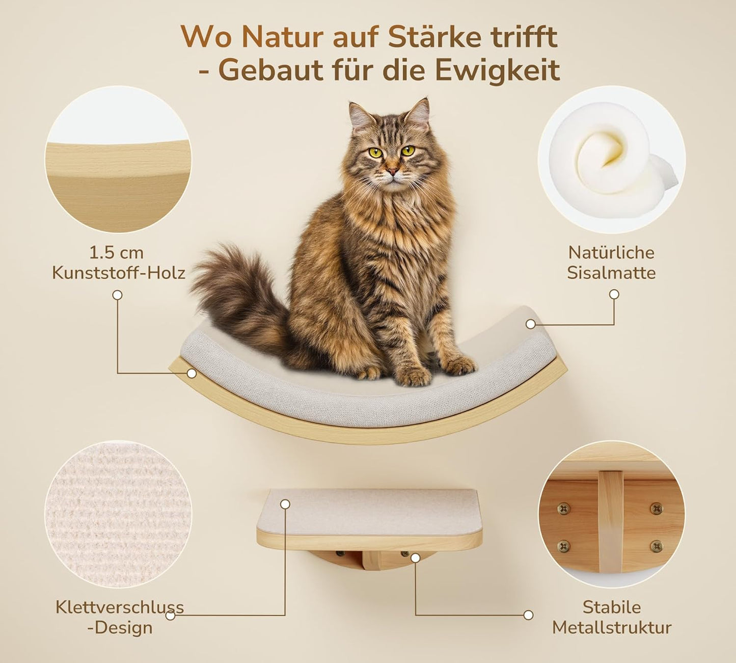 Gebogenes Katzen-Wandregal mit Schaumstoffmatte, Beige 1PC Katze Wandregal