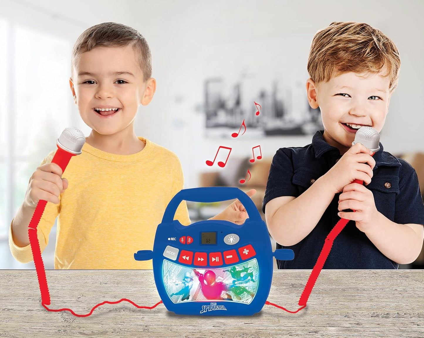 MP320SPZ Spider-Man-Tragbarer digitaler Karaoke-Player für Kinder-Mikrofone, Lichteffekte, Spider-Man