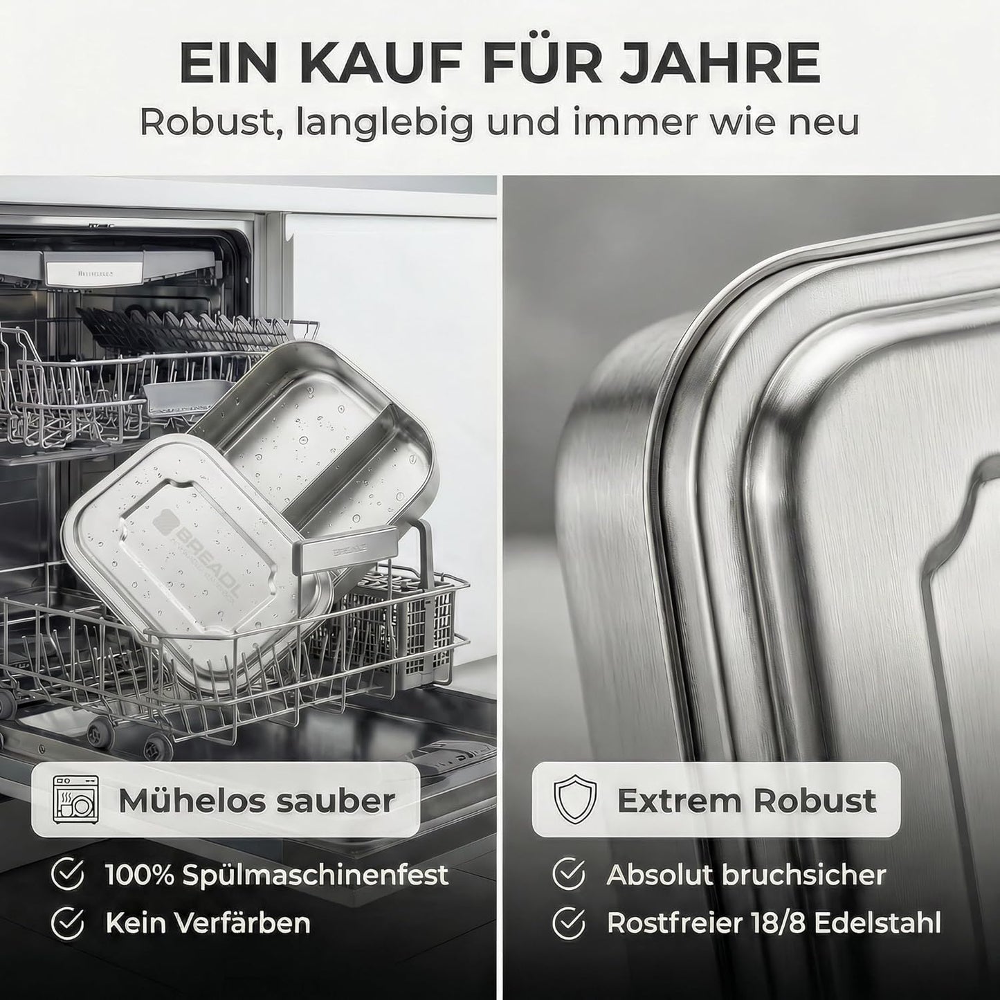 Lunchbox mit fester Trennwand, 1000ml / 2 Fächer Edelstahl