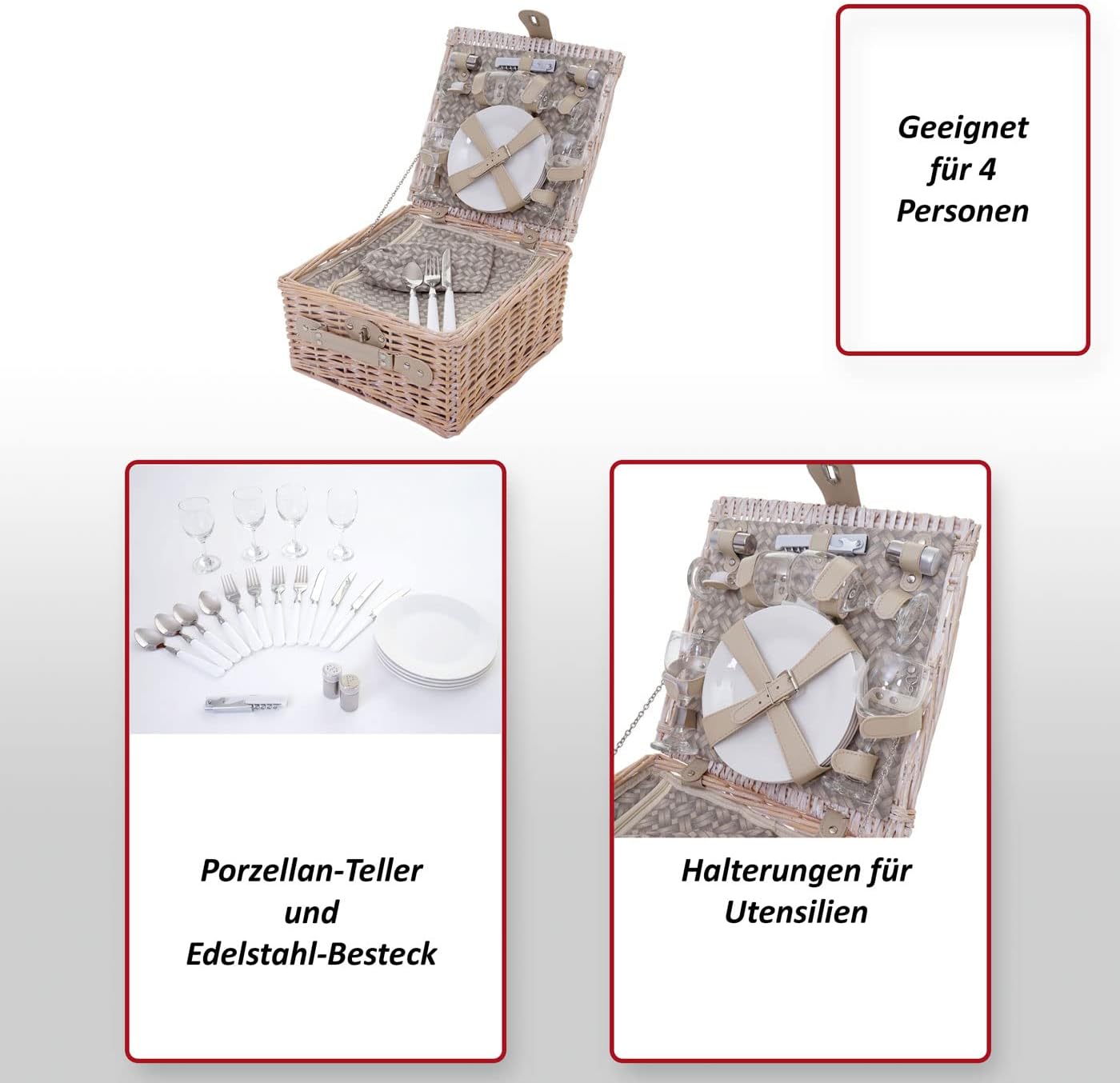 Picknickkorb-Set für 4 Personen mit Kühlfach