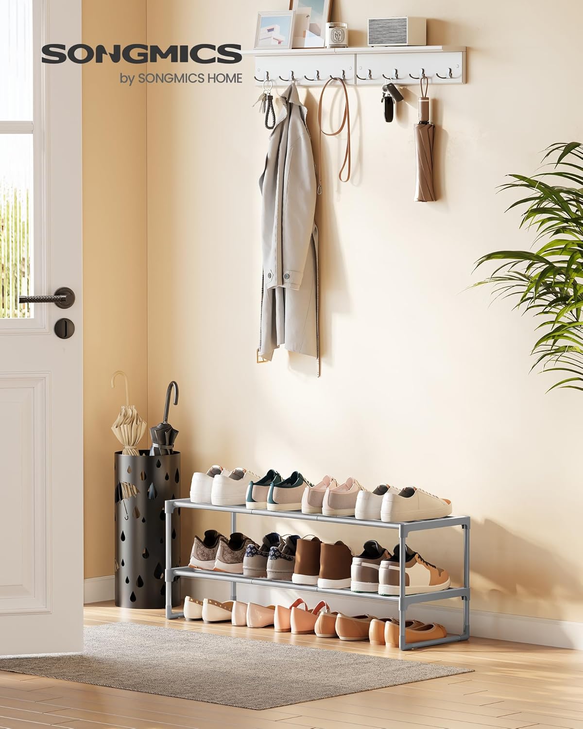 2 Ebenen Schuhregal, LSA012G01, erweiterbar, 2 Ebenen (92B cm) Grau