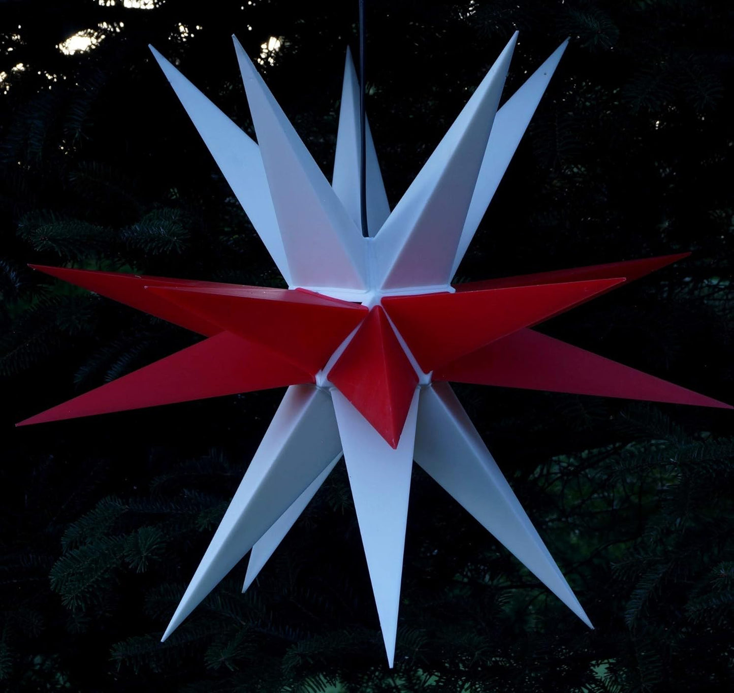 3D-Weihnachtsstern Melchior, zweifarbig, mit 20 Spitzen, Melchior Weiss/Rot