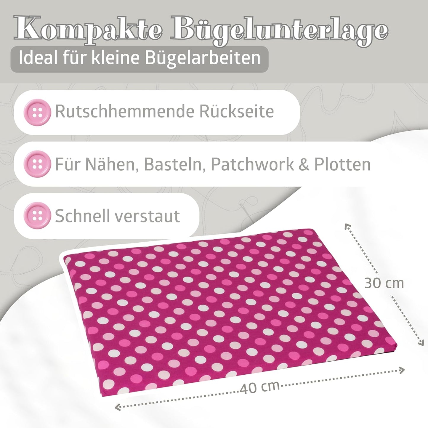 4-teiliges Bügelset mit Mini-Dampfbügeleisen, Pink